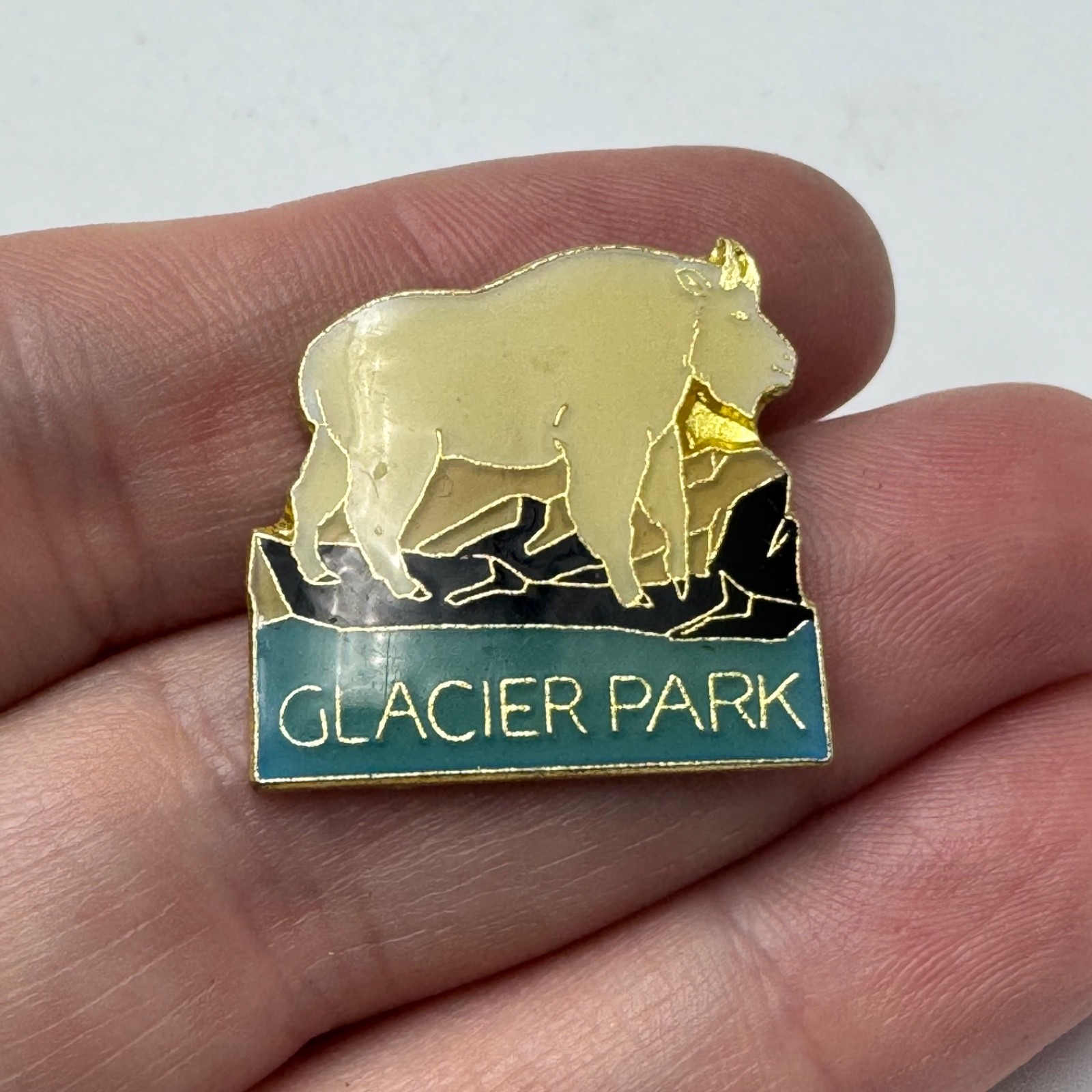 Vintage Glacier Park Mountain Goat Wildlife Montana Scenic Lapel Pin