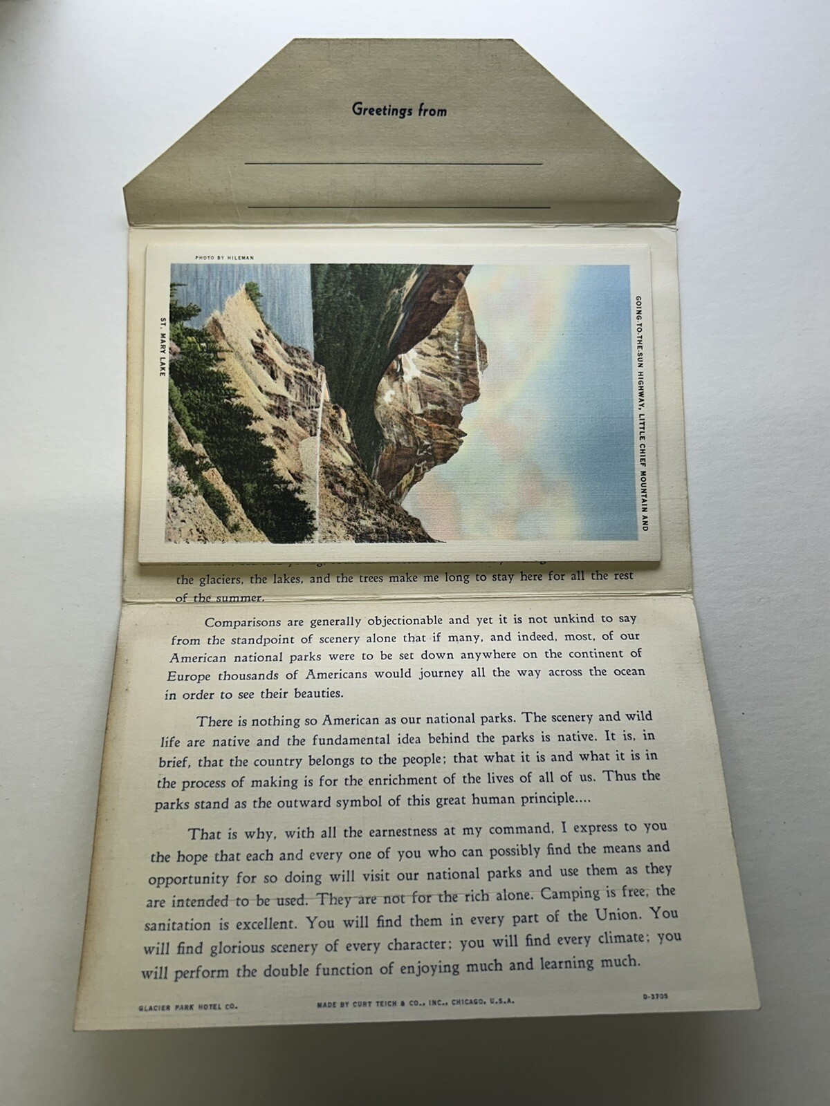 Vintage Glacier-Waterton National Parks Linen Postcard Folder