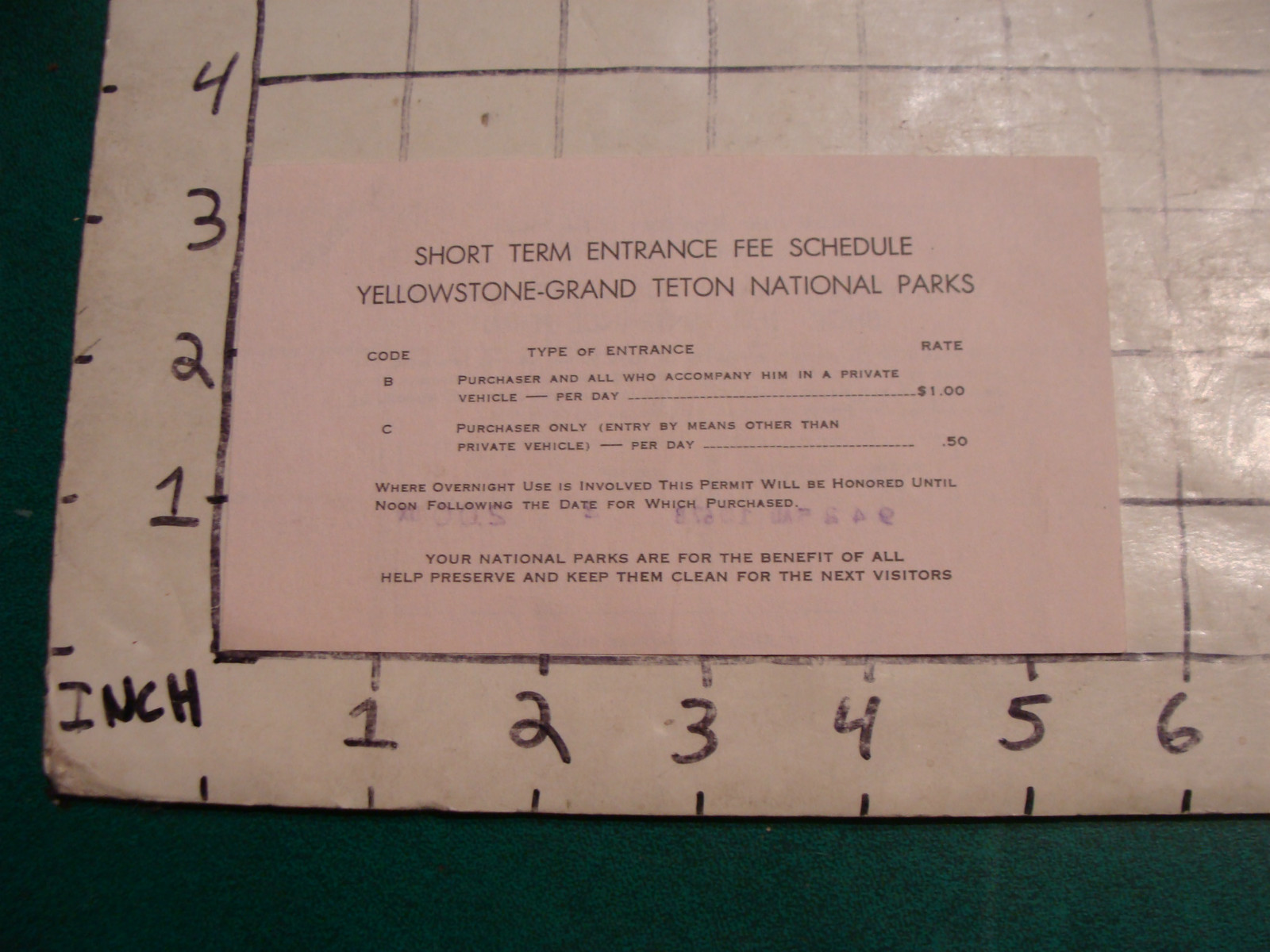 Vintage paper: 1967 YELLOWSTONE-GRAND TETON ENTRANCE PERMIT