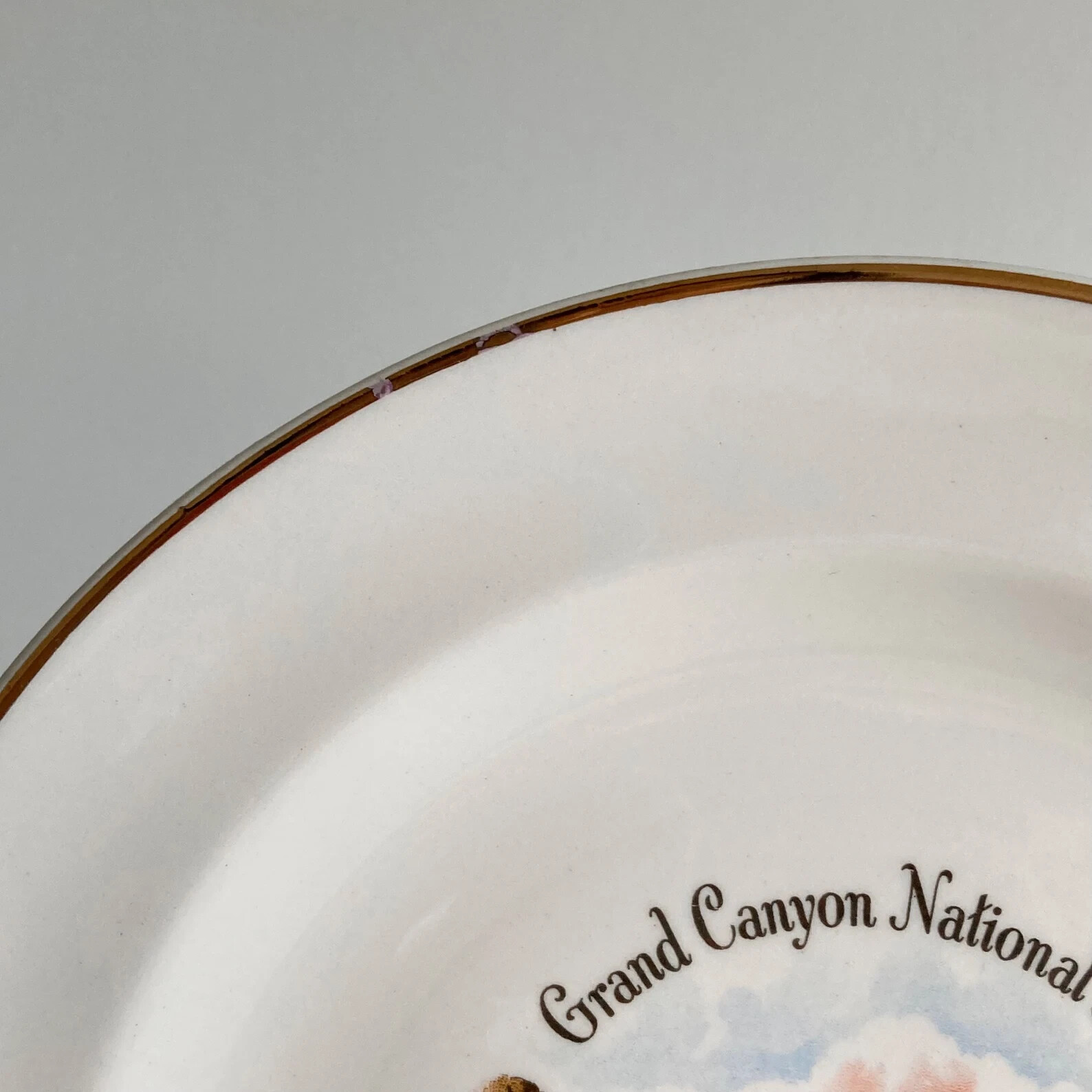 1950s, Grand Canyon National Park Souvenir Plate – ENCO – 22K Gold Rim – 7” Dia