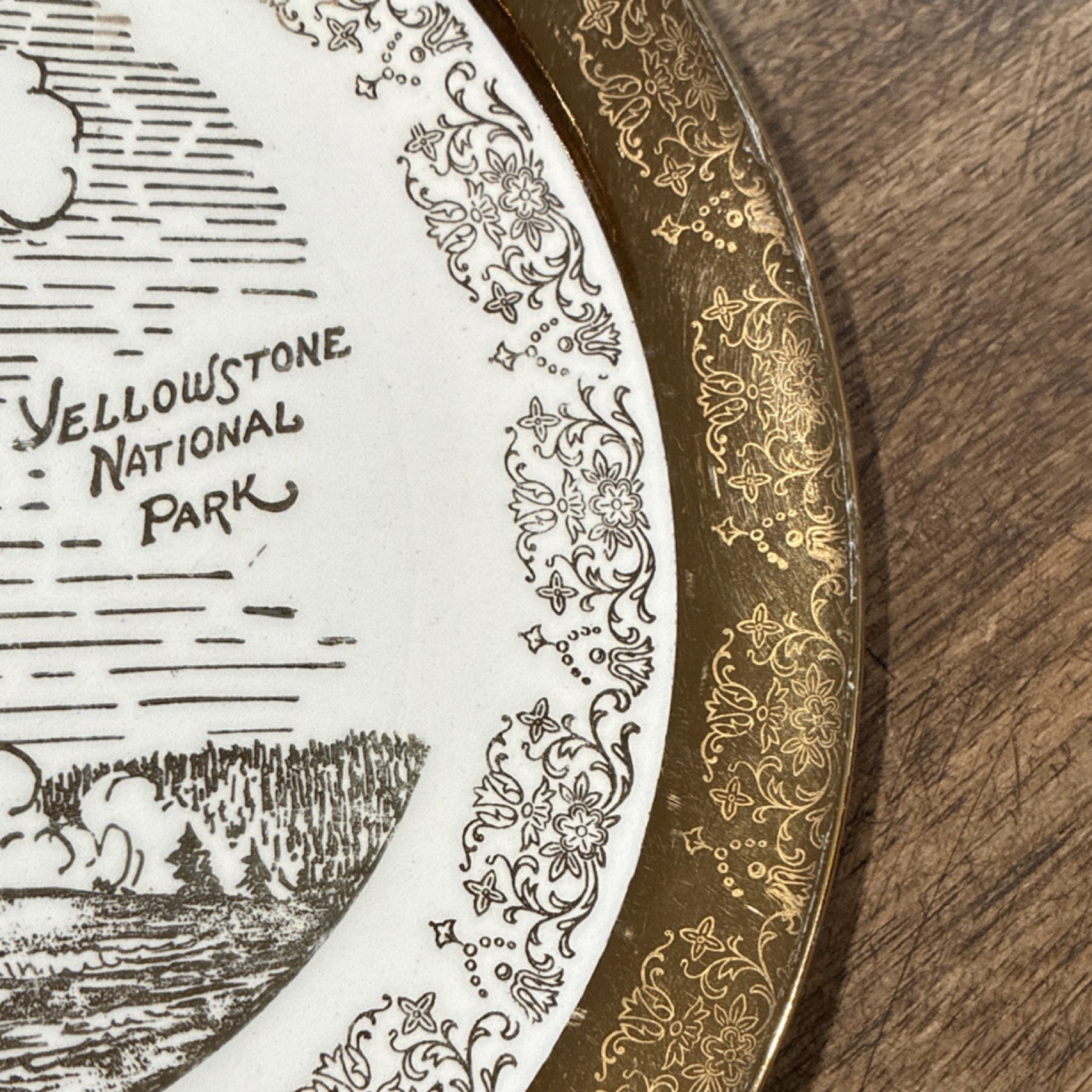Old Faithful Geyser Yellowstone National Park Plate w/ Gold Trim