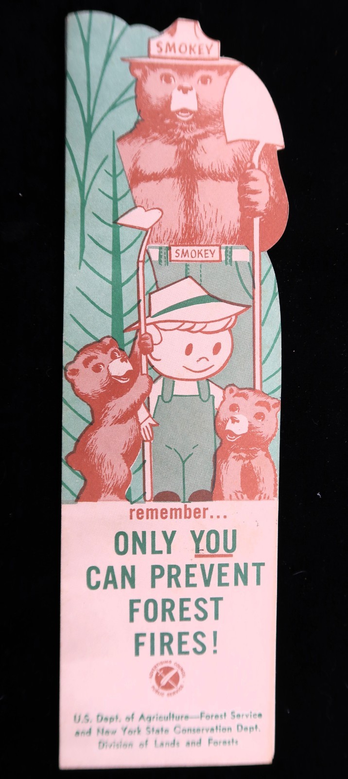 Vtg 1959 US Gov SMOKEY BEAR Bookmark Forest Fire Prevention Rules Die Cut Rare