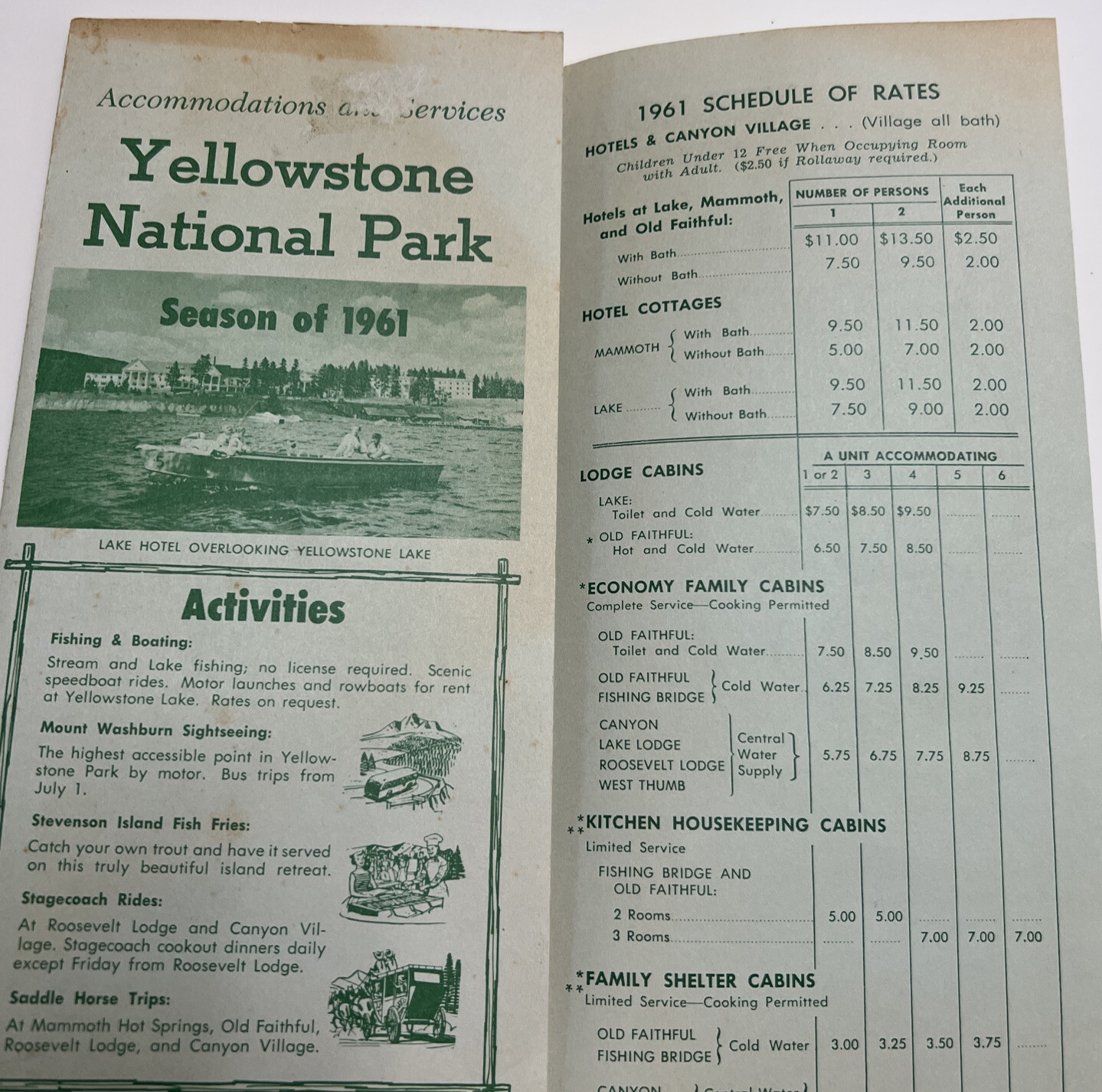 RARE Vintage 1961 Brochure YELLOWSTONE NATIONAL PARK W Fold Out Map & Rates Ect