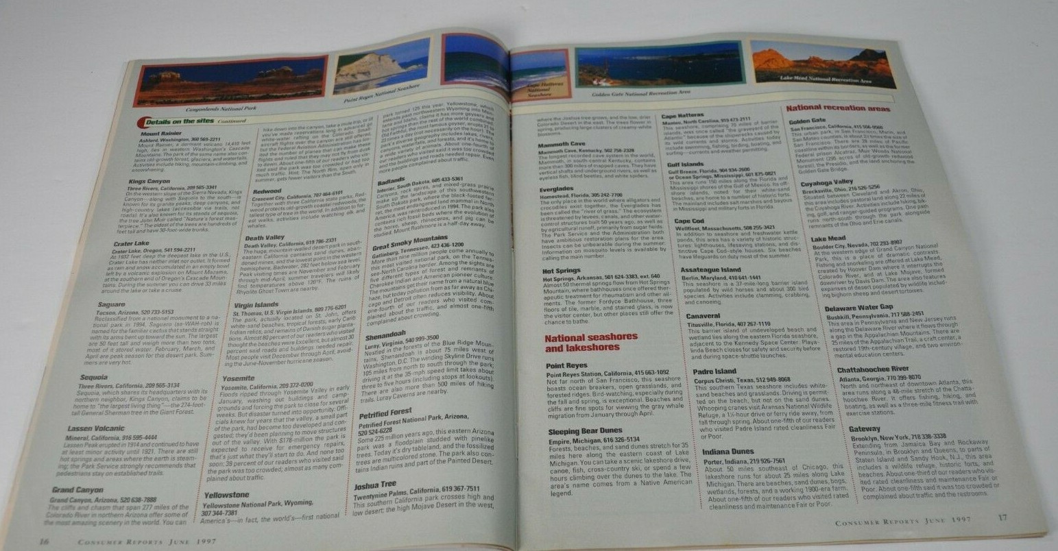 1997 June Consumer Reports Magazine Best National Parks SUVs Ford Jeep