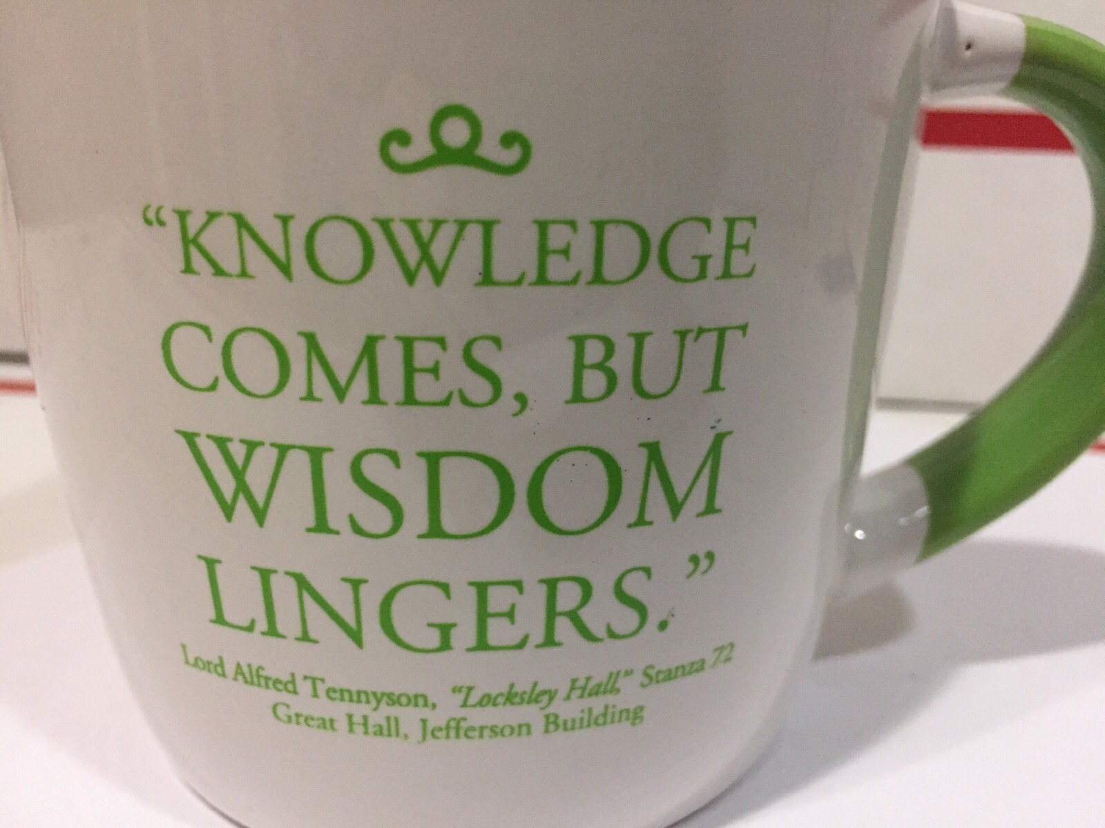 Library of Congress Books Shelves Ceramic Coffee Mug WISDOM LINGERS Tennyson