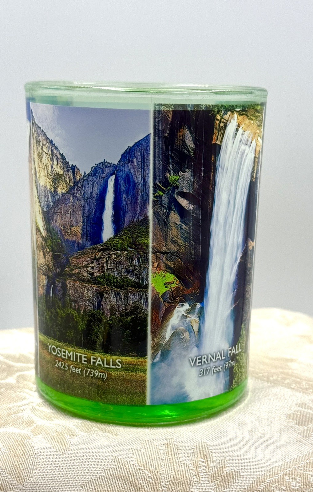 VTG Yosemite National Park & The Four Falls Park Green Glass Coffee Cup Mug