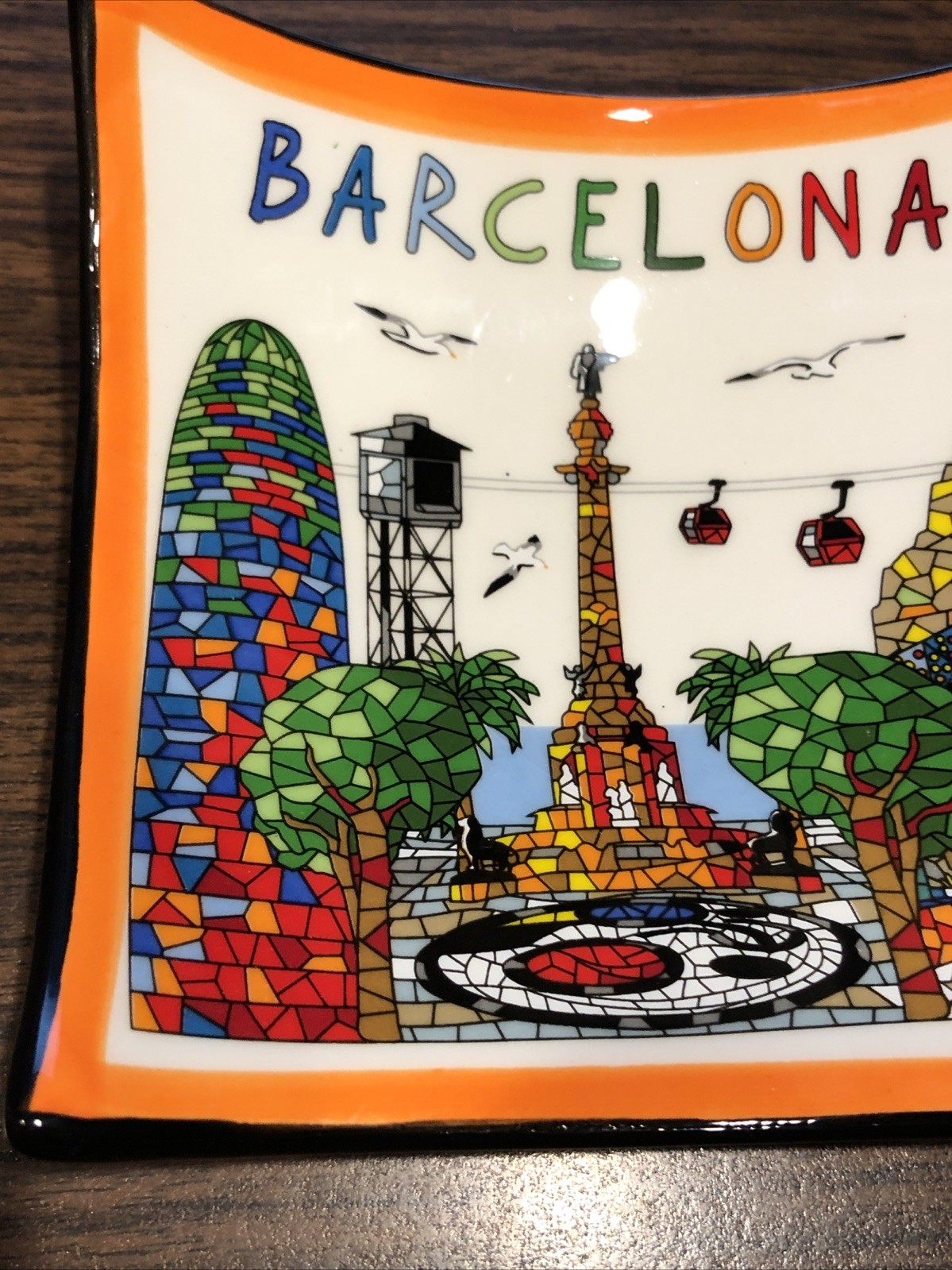 Vintage Ceramic Souvenir Trinket Dish BARCELONA Spain Ole Mosaic 11cm