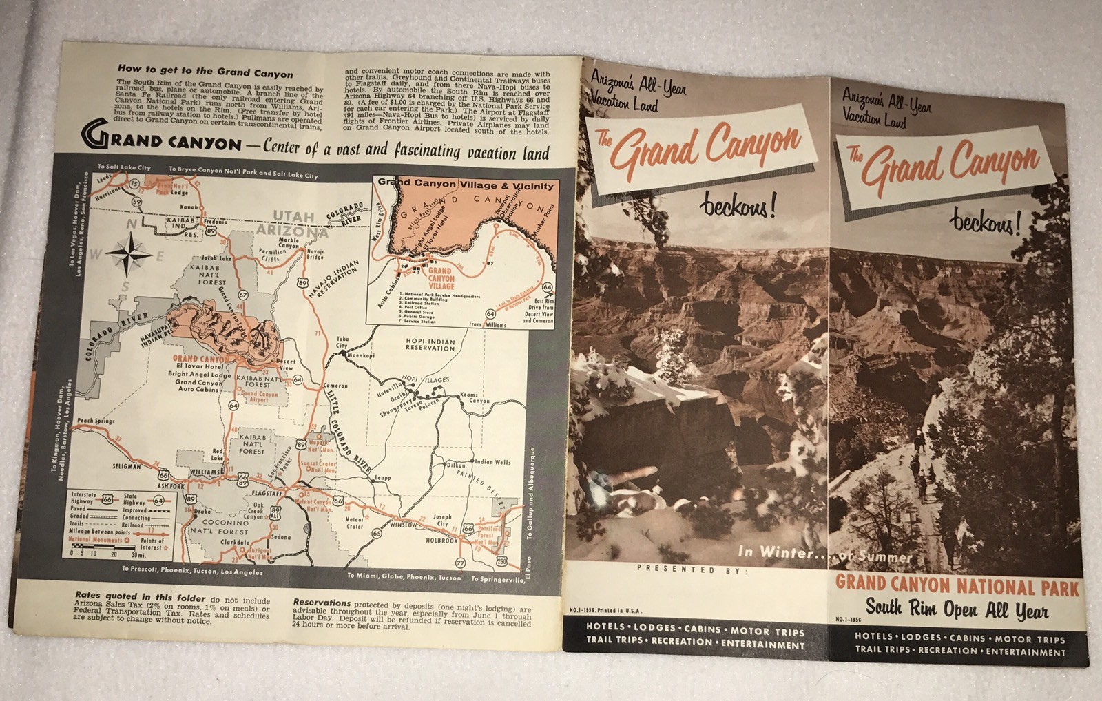 =Grand Canyon National Park 1956 Map Brochure Arizona’s All Year Vacation Land