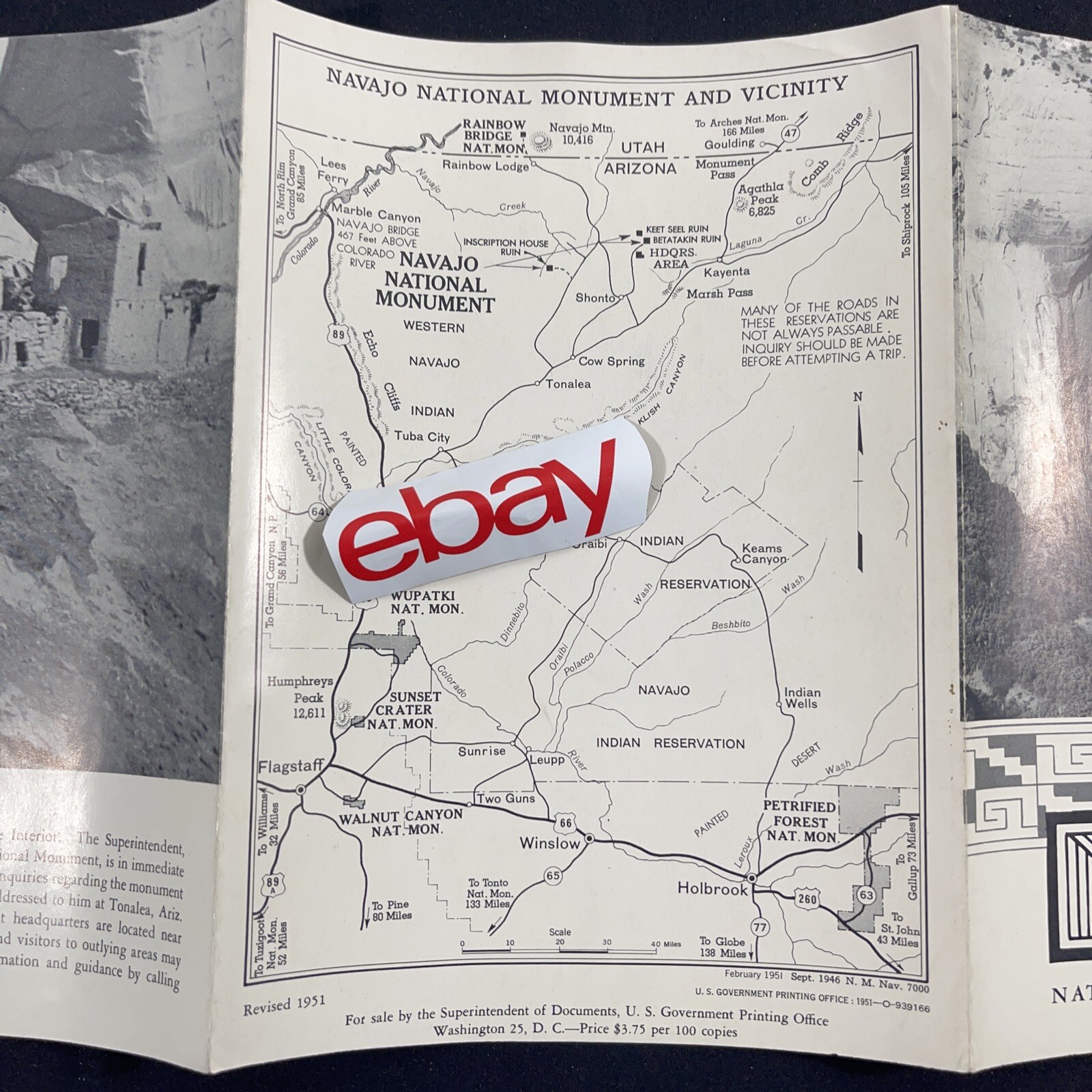 Vintage 1951 Navajo National Monument Brochure Pamphlet Map Guide Info booklet
