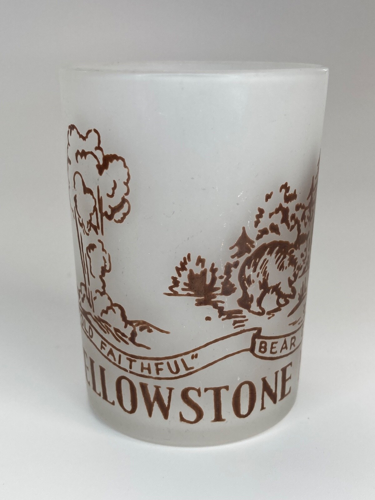 Yellowstone Souvenir Frosted Glass Toothpick Holder Old Faithful National Park