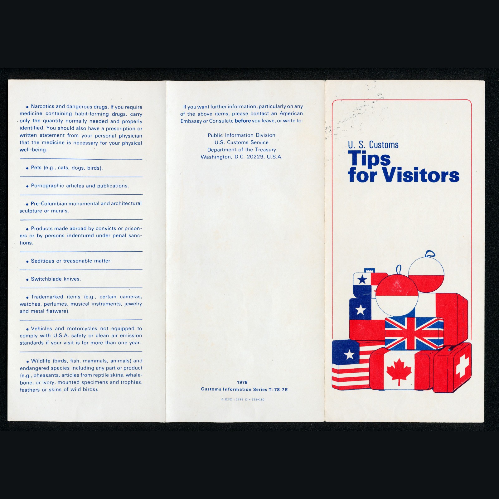 Rare 1978 US Government Travel Brochure • Customs Tips For Visitors • GPO 1970s