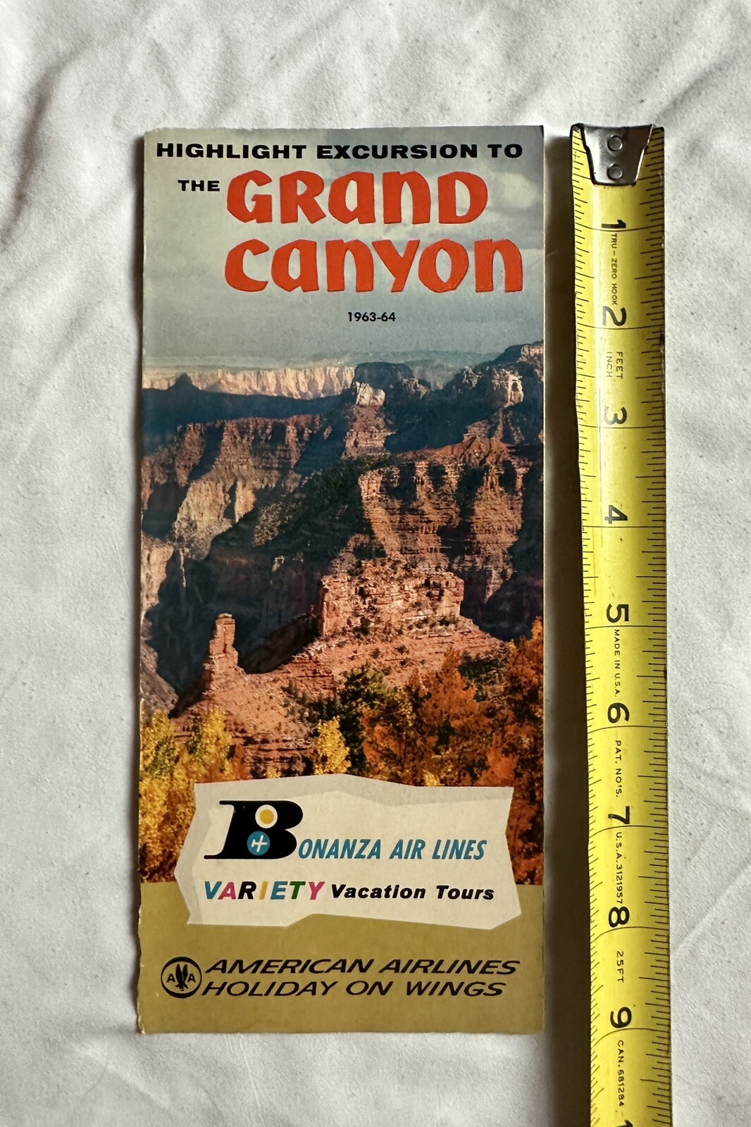 1963 Grand Canyon National Souvenir Travel Brochure American & Bonanza Airlines