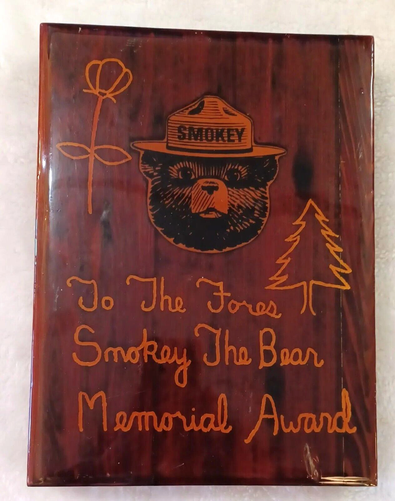 Rare Vintage SMOKEY THE BEAR Memorial Award Wood Plaque Mandela Effect