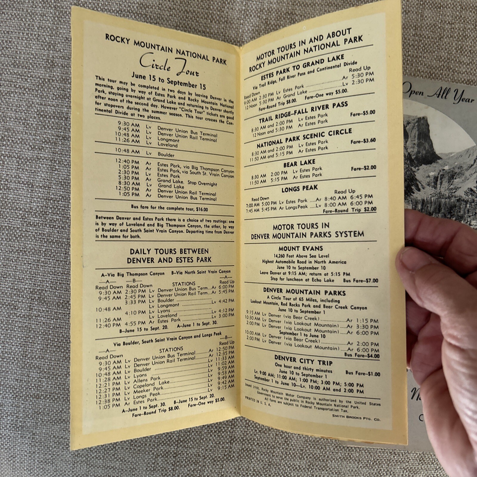 Vintage 1952 Rocky Mountain National Pk CO Map Brochure, Rocky Mountain Ntl Pk
