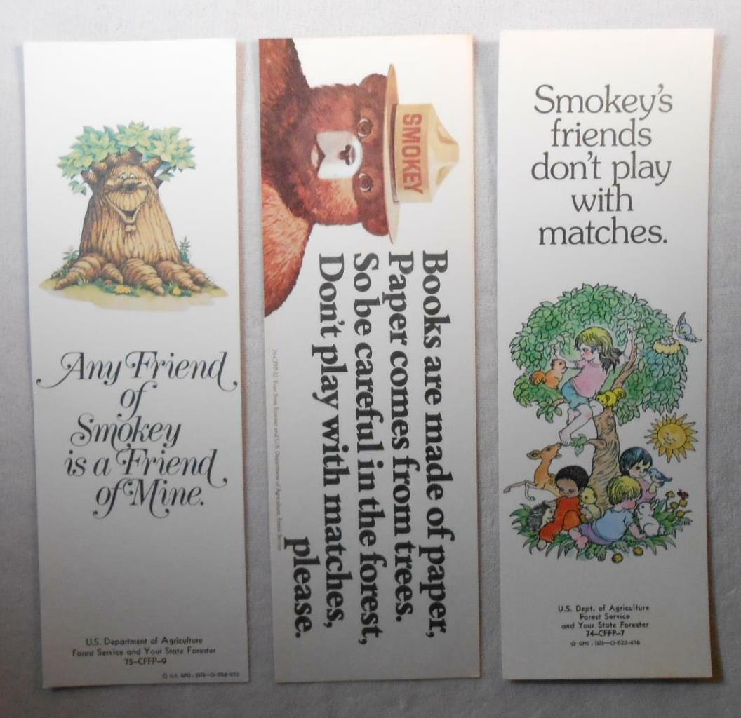 Three Different Vintage Smokey Bear Book Marks – 1973 1975 1976