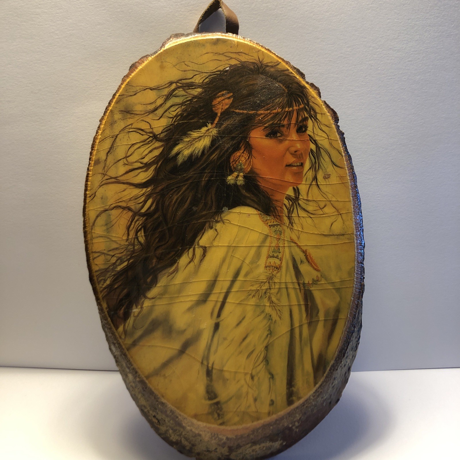 Indian Woman Yellowstone National Park USA Crackled Shellac Wall Hanging Wood