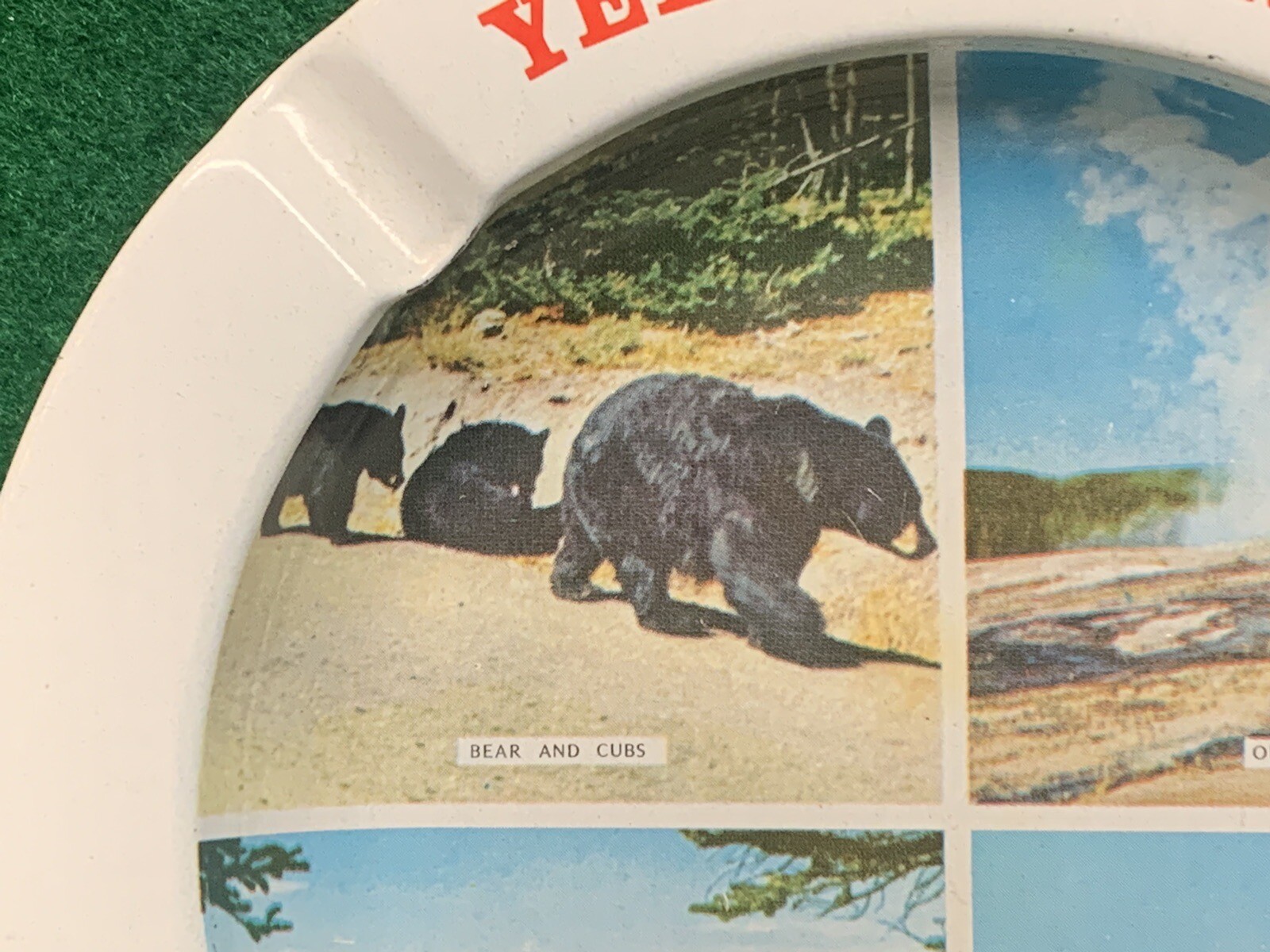 Vintage 5 1/2” Metal Tin Yellowstone National Park Souvenir Ashtray Hong Kong