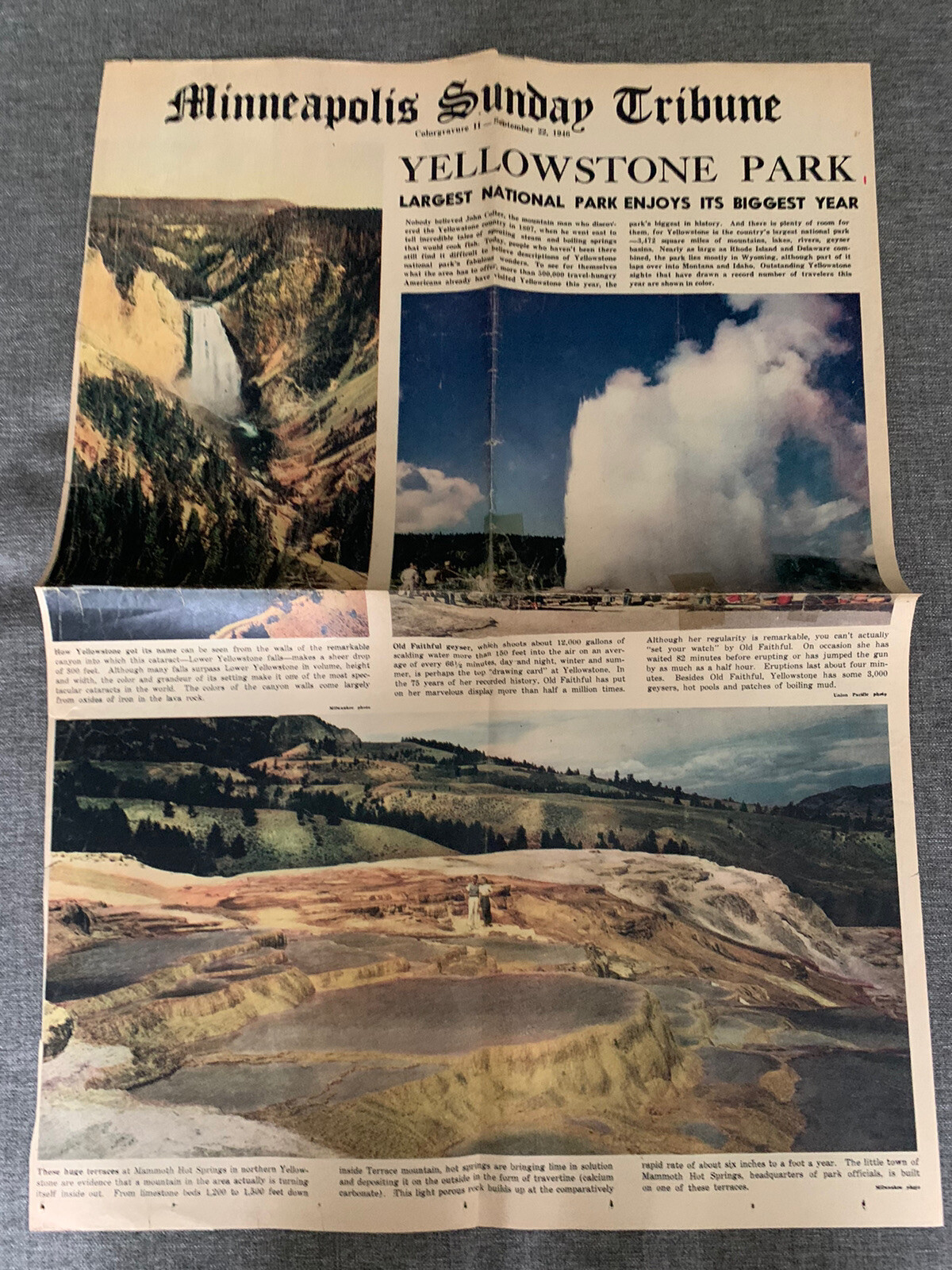 Yellowstone MT Rushmore Wyoming Brochures, 1946 Newspaper Article, Postcards Lot