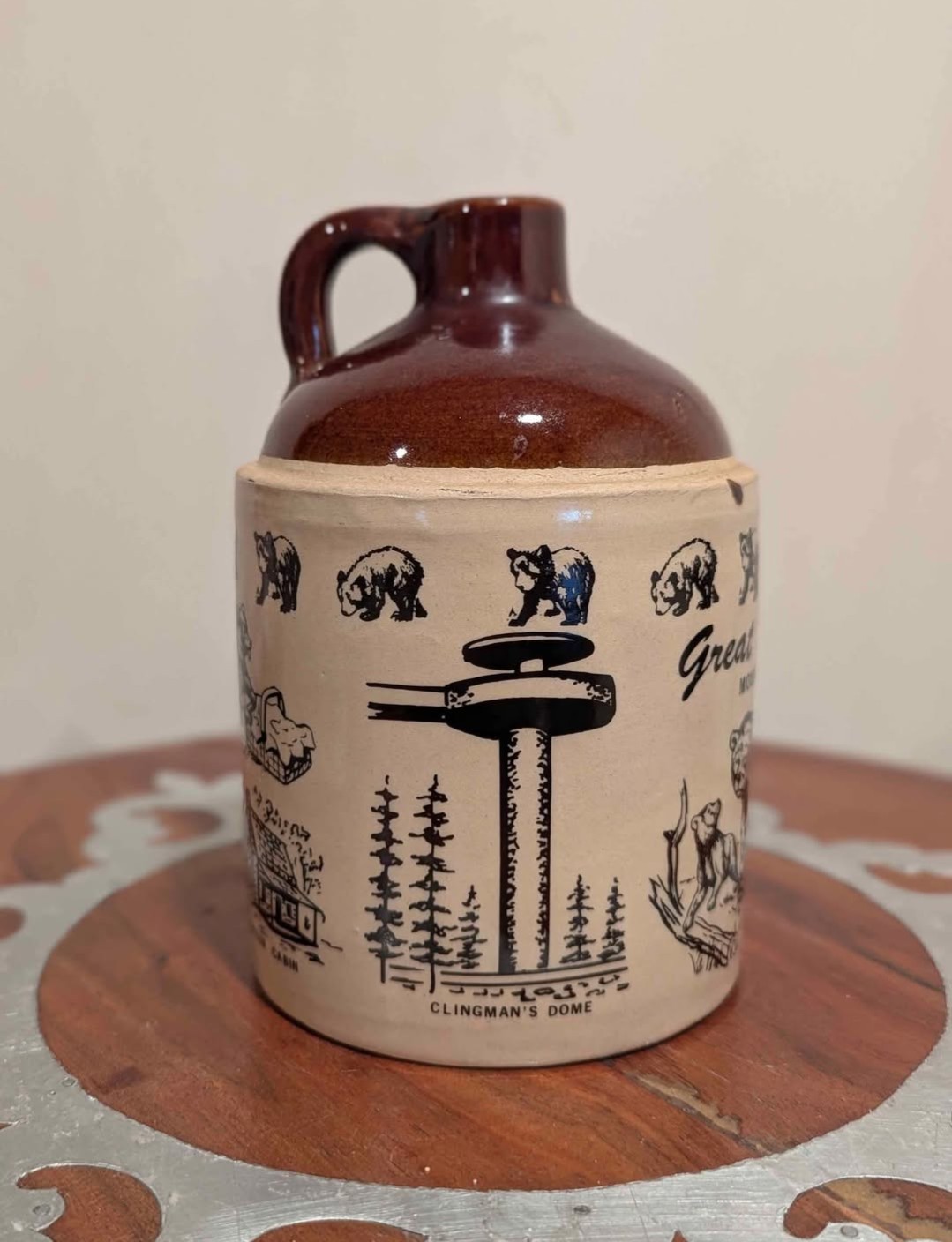 Vintage Great Smoky Mountains Small Souvenir Stoneware Nip Jug Marked USA