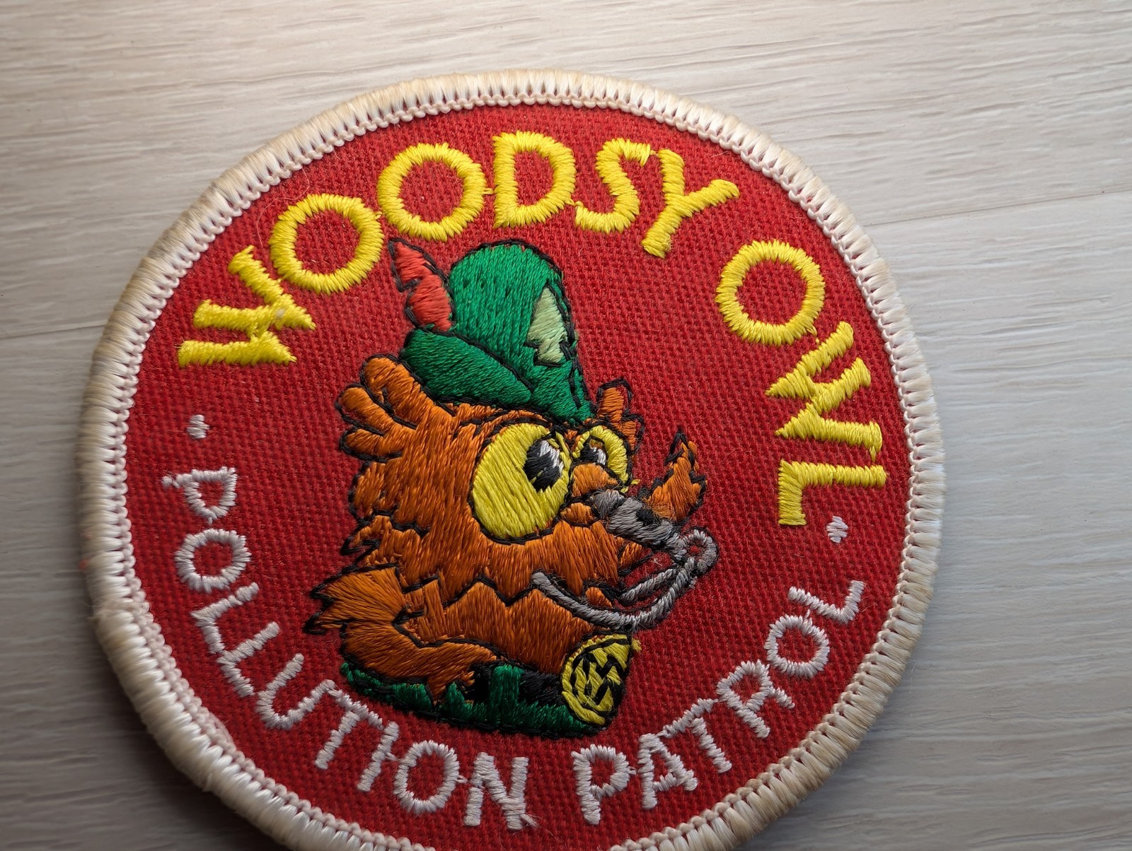 Woodsy Owl Pollution Patrol Red Embroidered Round Patch Badge US Forest Service