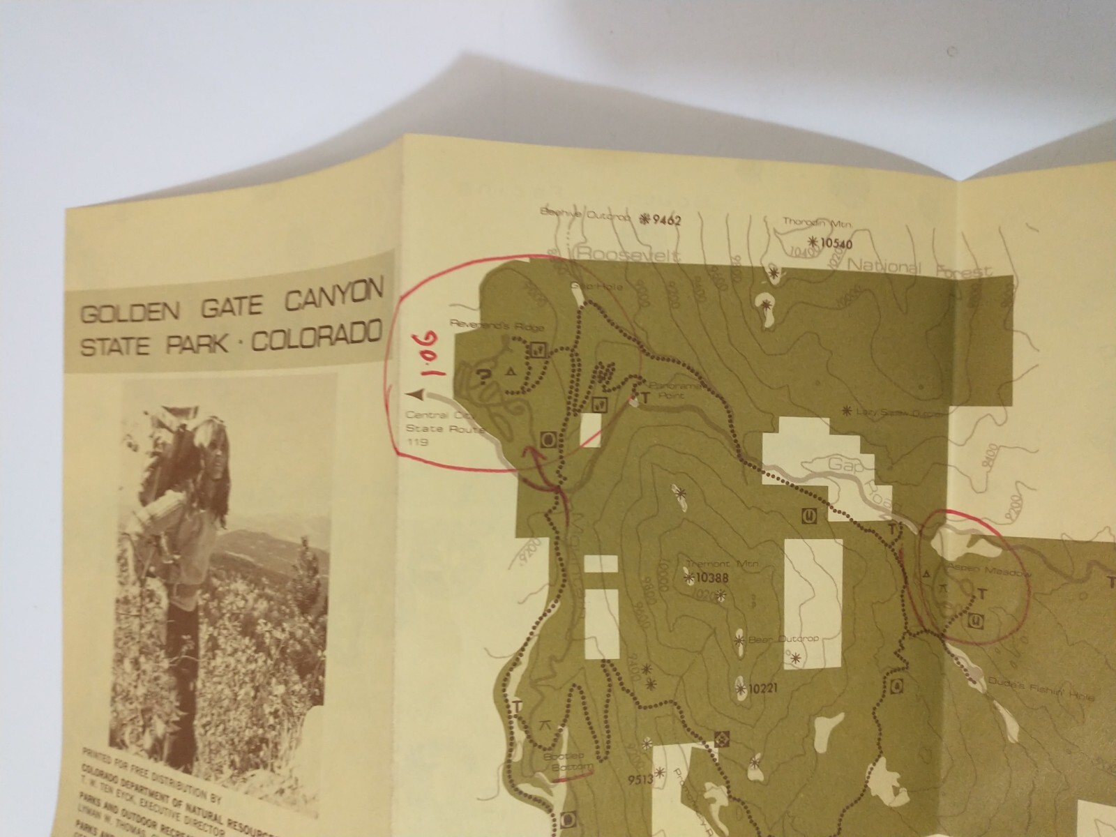 VTG Golden Gate Canyon State Park Trail Map Colorado Topographical Fold Out 70s