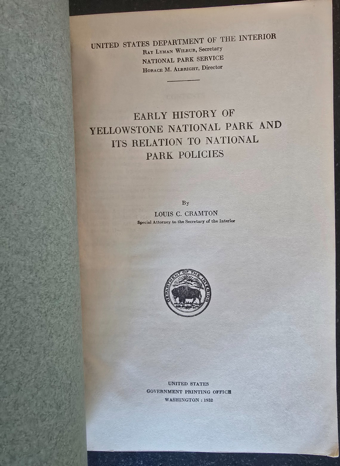 VTG Booklet, Early History Of Yellowstone Nat. Park & Park Policies, 1932