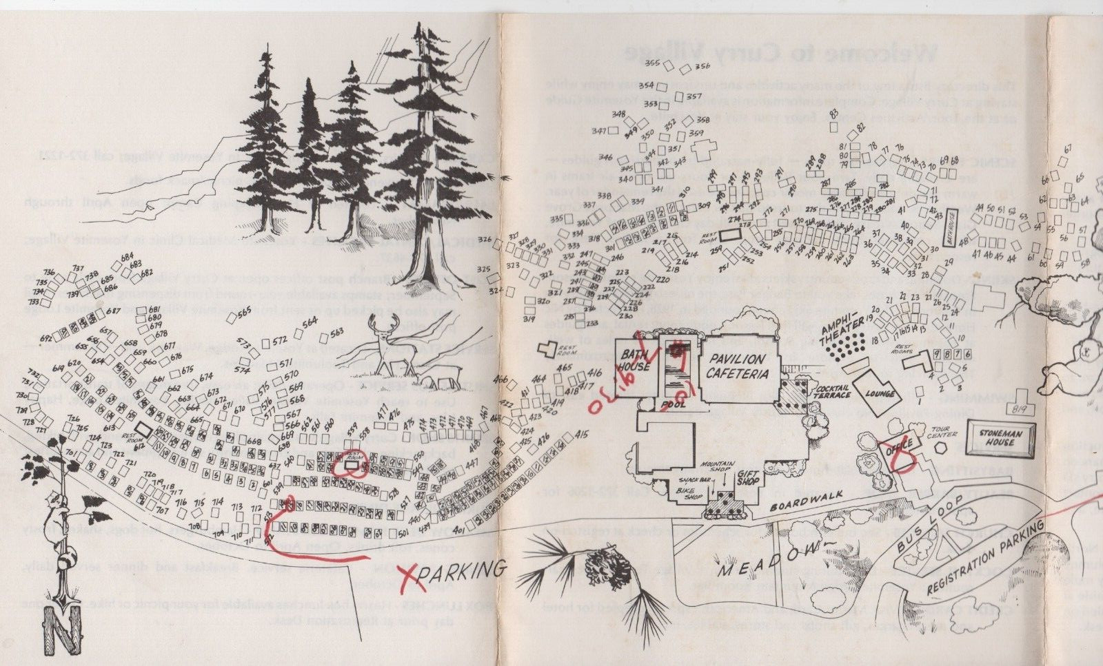 Vintage Curry Village Yosemite National Park Brochure with Fold Out Map