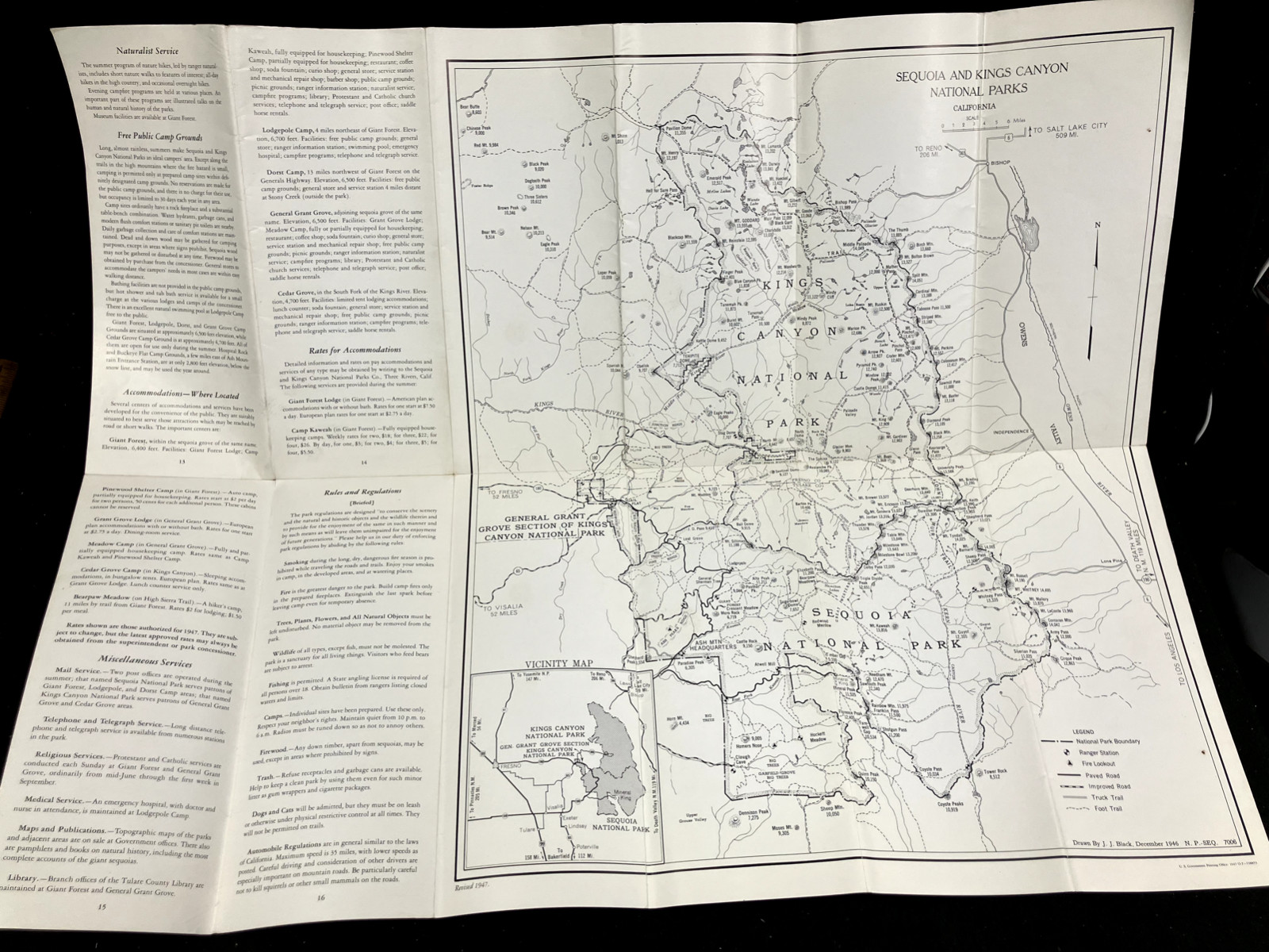 1947 SEQUOIA AND KINGS CANYON NATIONAL PARKS FOLDOUT MAP AND VISITOR’S GUIDE