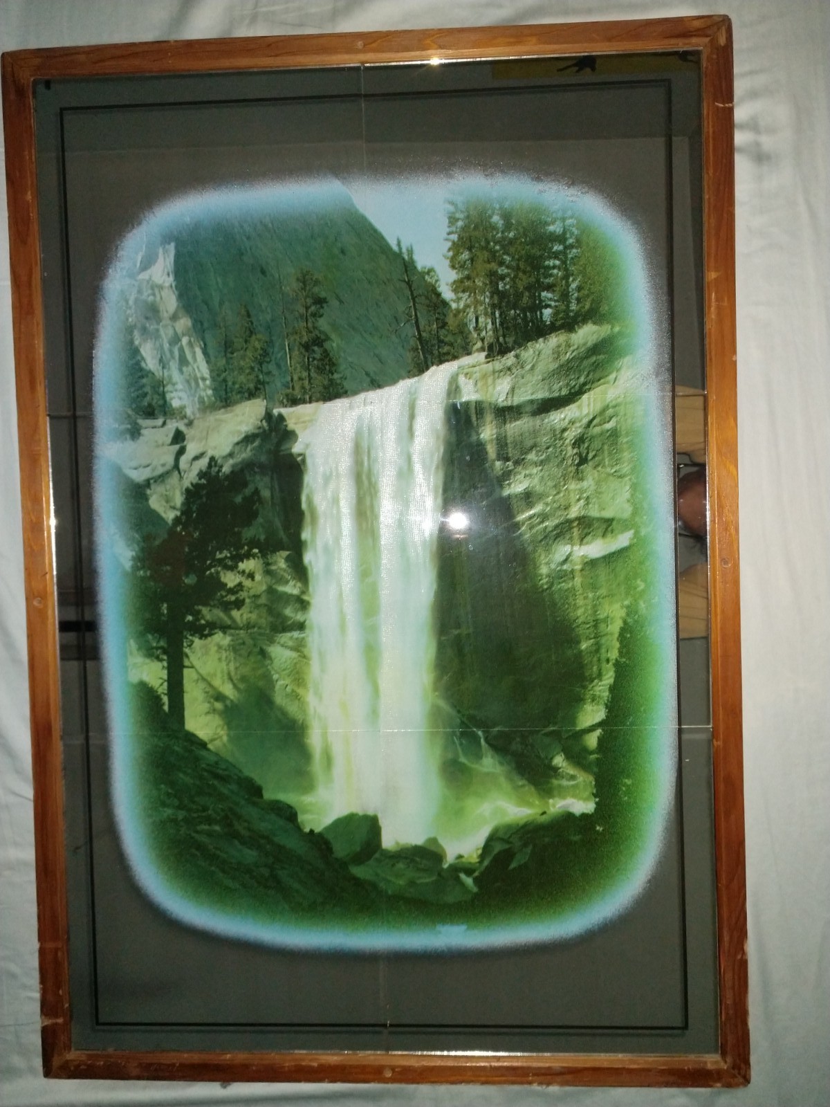 Vintage Yosemite Vernal Falls Reverse Print Mirror Glass Wood Back/Frame 26″x38″