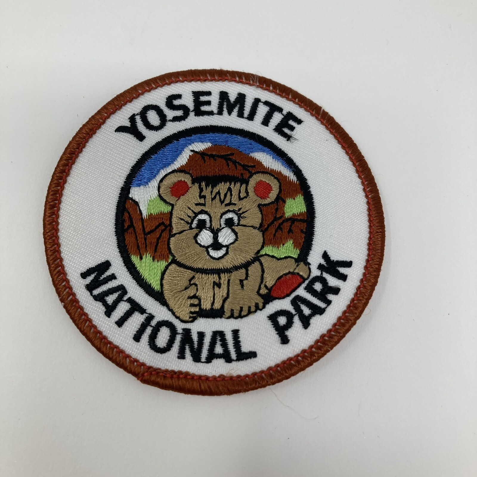 Yosemite National Park CA Bear Animal Cub Round White Embroidered Patch Badge