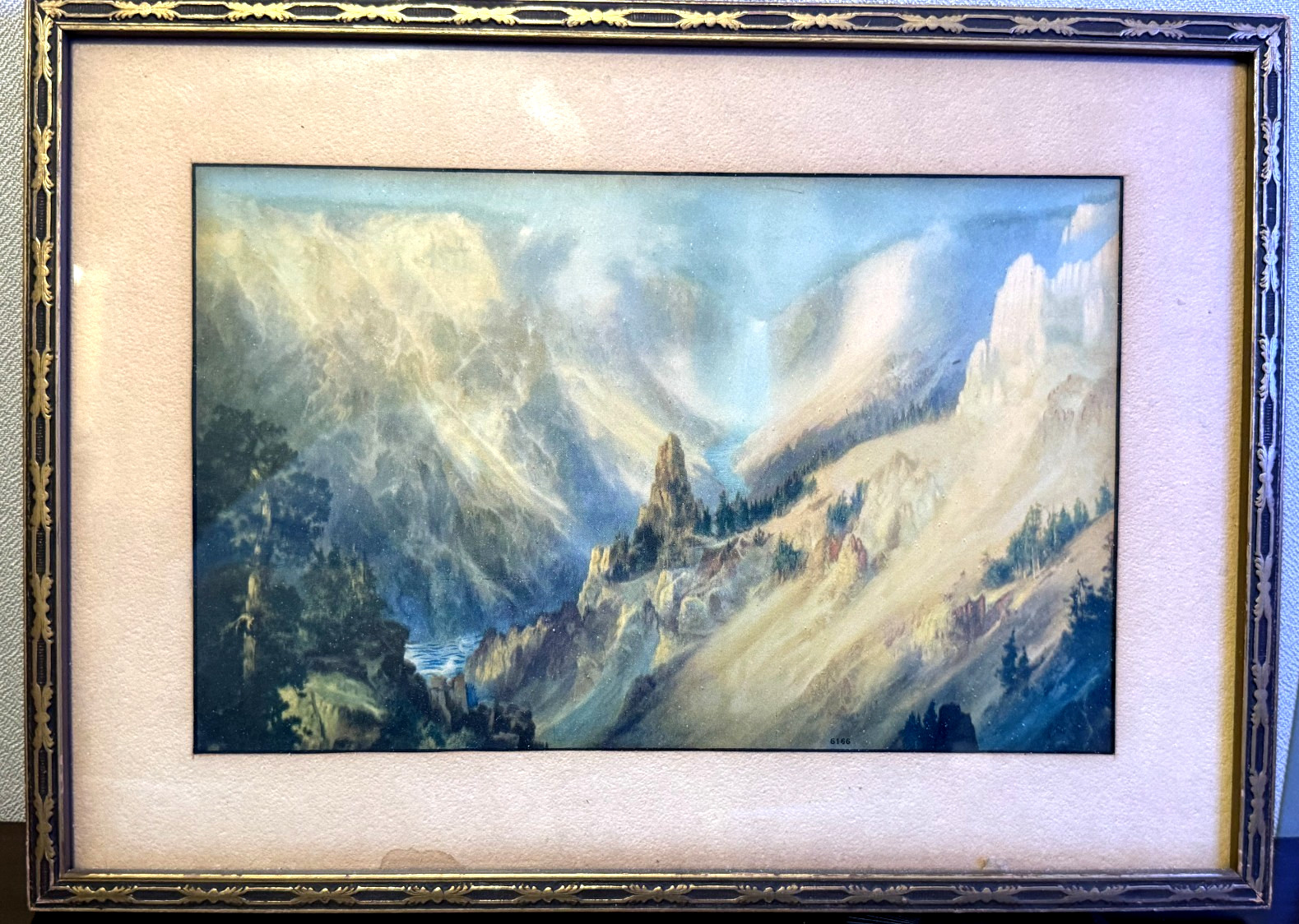 1920s THOMAS MORAN The Grand Canyon of Yellowstone Litho/Print in Original Frame