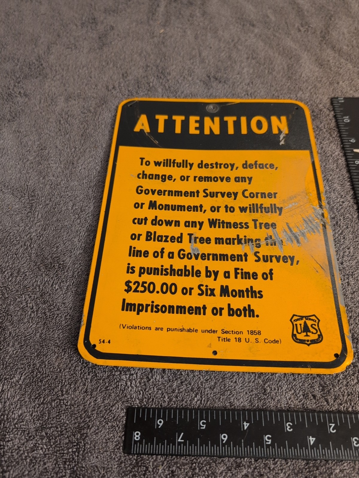 VINTAGE SIGN GOVERNMENT SURVEY CRIMINAL WARNING US FOREST SERVICE DEPARTMENT