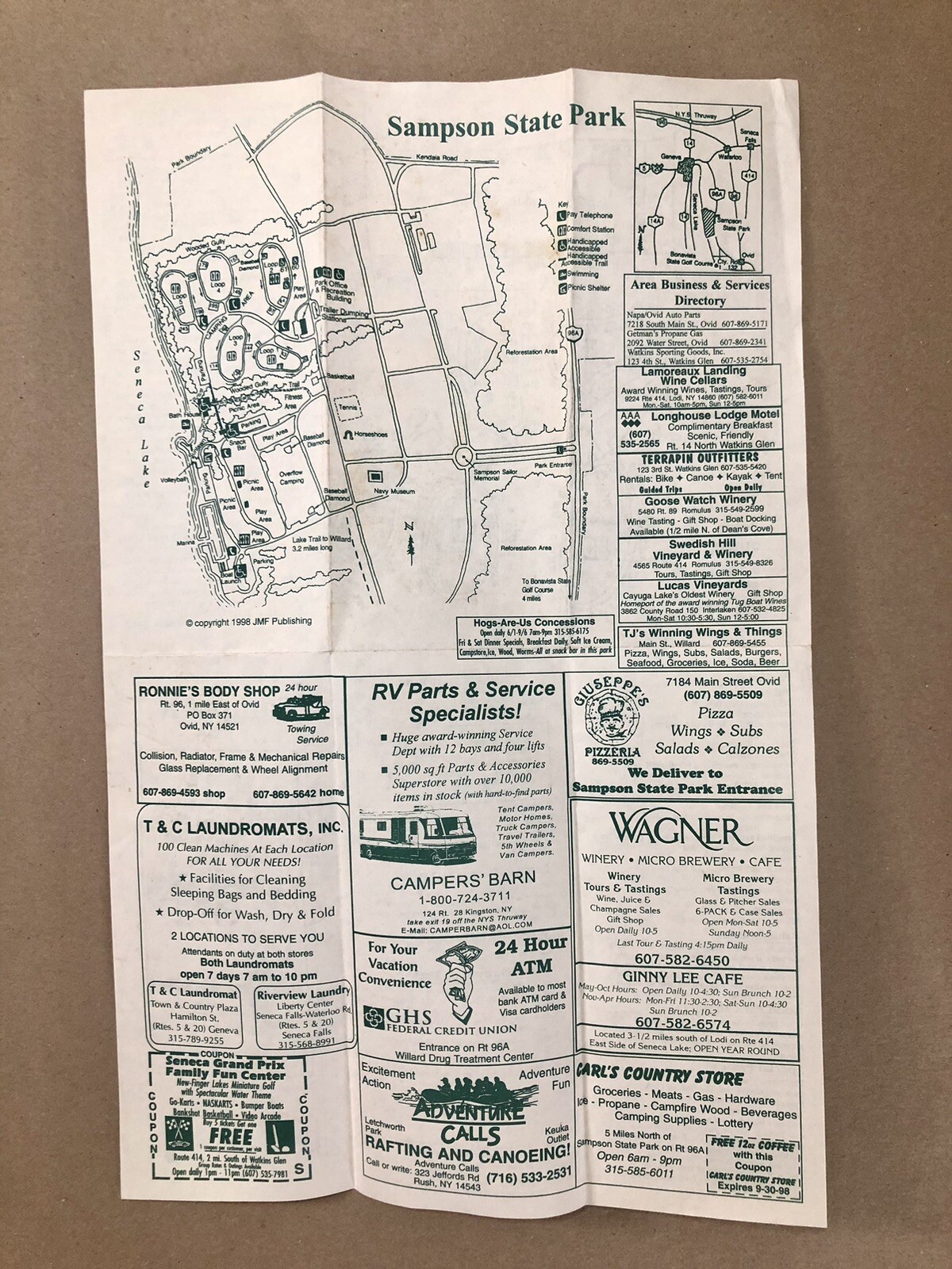 Sampson State Park, Vintage Map & Brochure, 1998, New York State Parks & Rec VG!