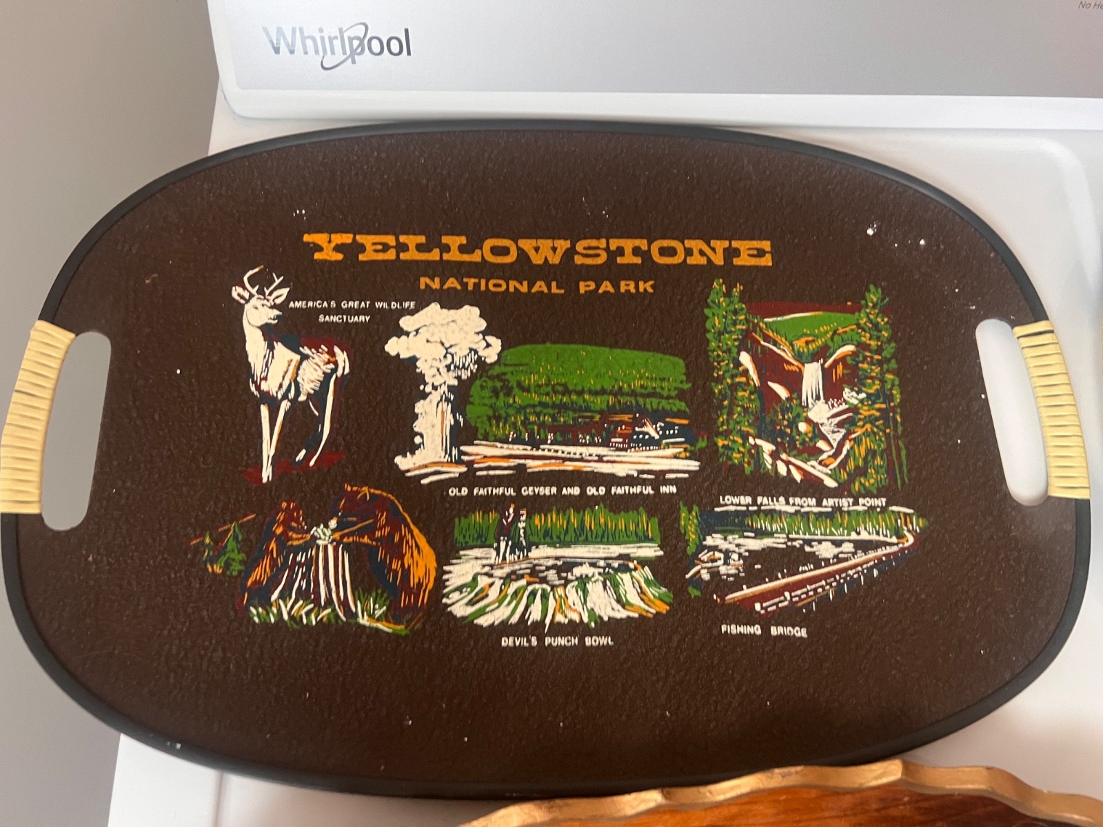 Yellowstone National Park Serving Drink Tray Vintage 1950s Japan Souvenir Blue