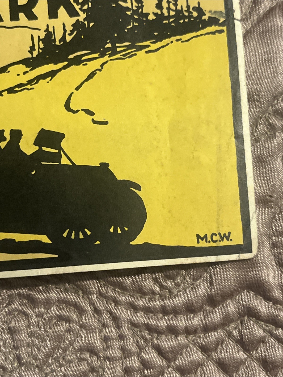 YELLOWSTONE PARK, Luggage Label / Decal, Artist’s initials M.C.W., ca1920s-30s