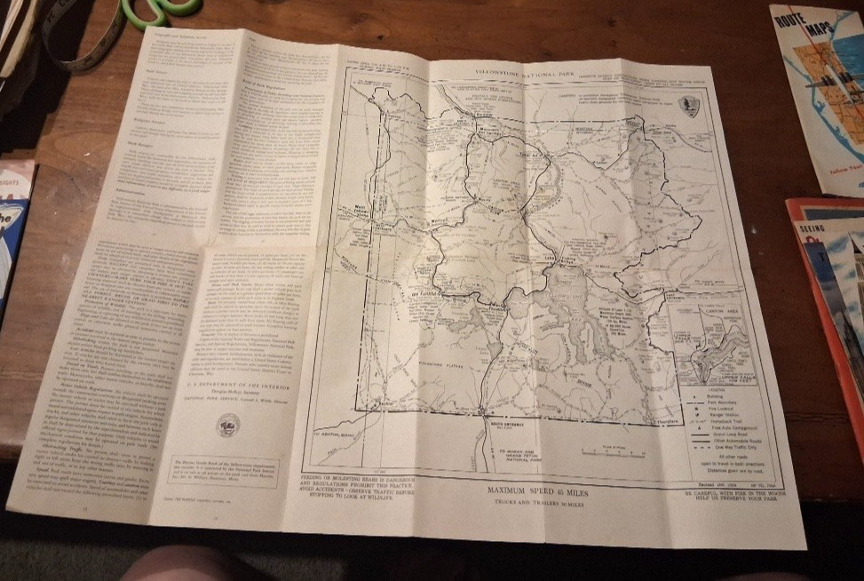 Yellowstone National Park – Vintage 1955 revised brochure map