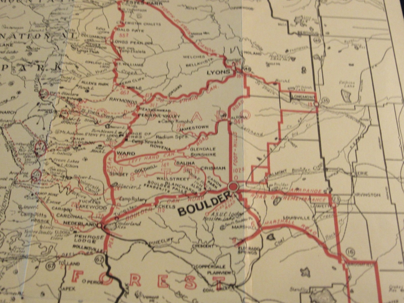 Vtg 1923 Boulder CO Entrance to Roosevelt Nat Forest & Glacier Brochure Map C273
