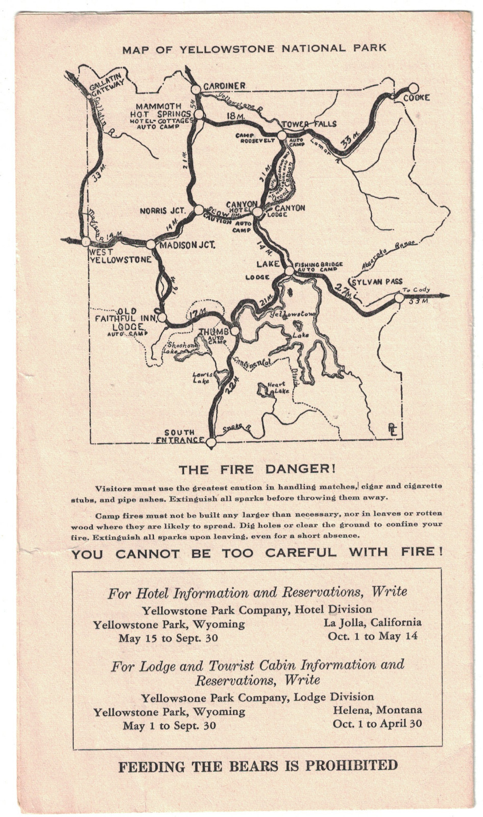 Yellowstone Park Accommodations Services Rates Brochure w MAP 1949