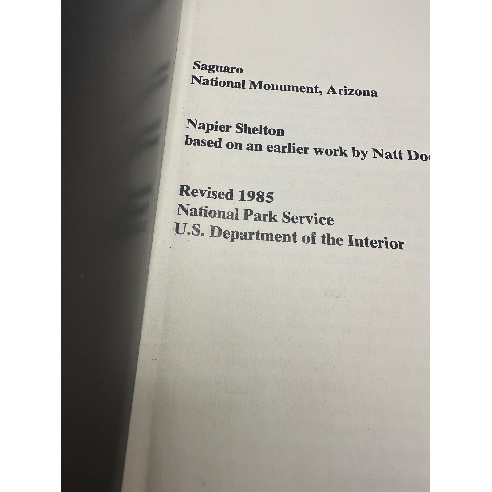 Saguaro National Park Official Handbook 1985 Arizona National Park Service