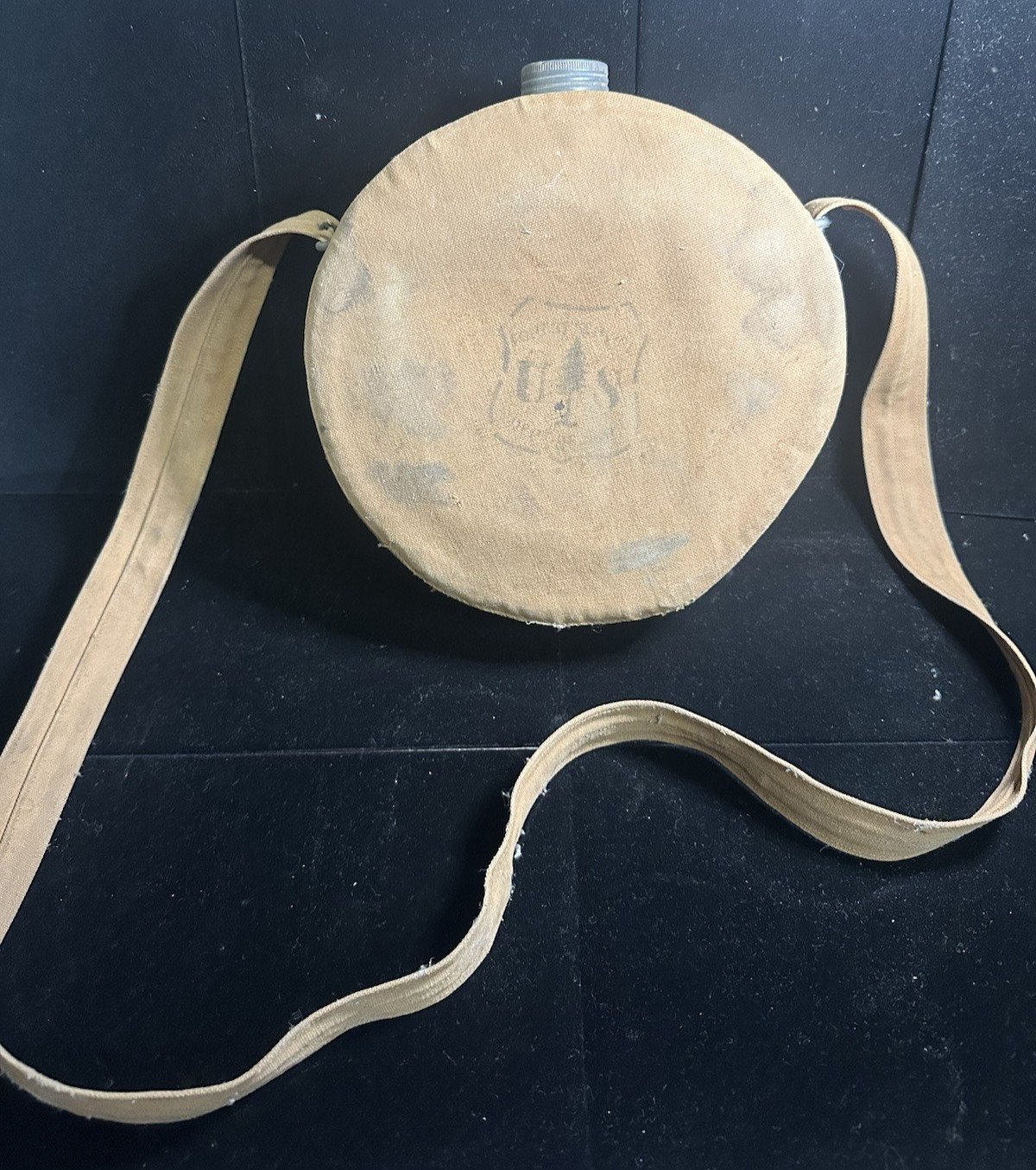 Vintage USFS Boyco Canvas Canteen U.S. Forest Service Round Water Bottle w/strap