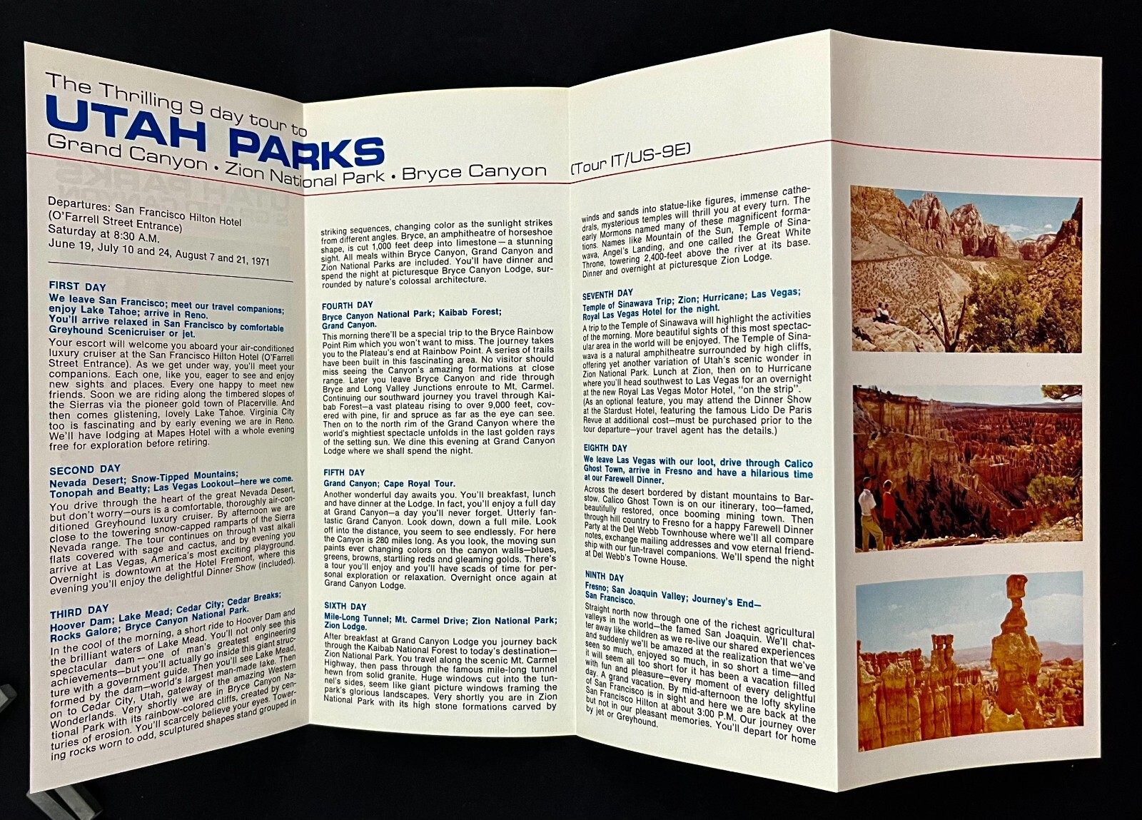 1971 Utah Parks Grand Canyon Escorted Greyhound Tours Vintage Travel Brochure