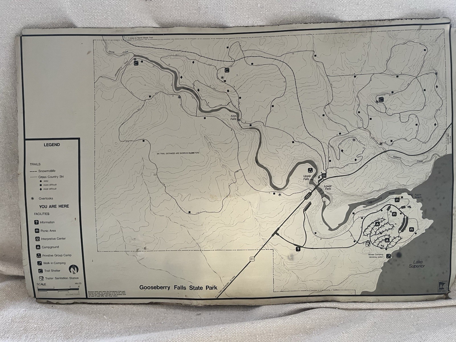 Authentic VTG Gooseberry State Park Trails Tin Metal Map w/Legend Lake Superior