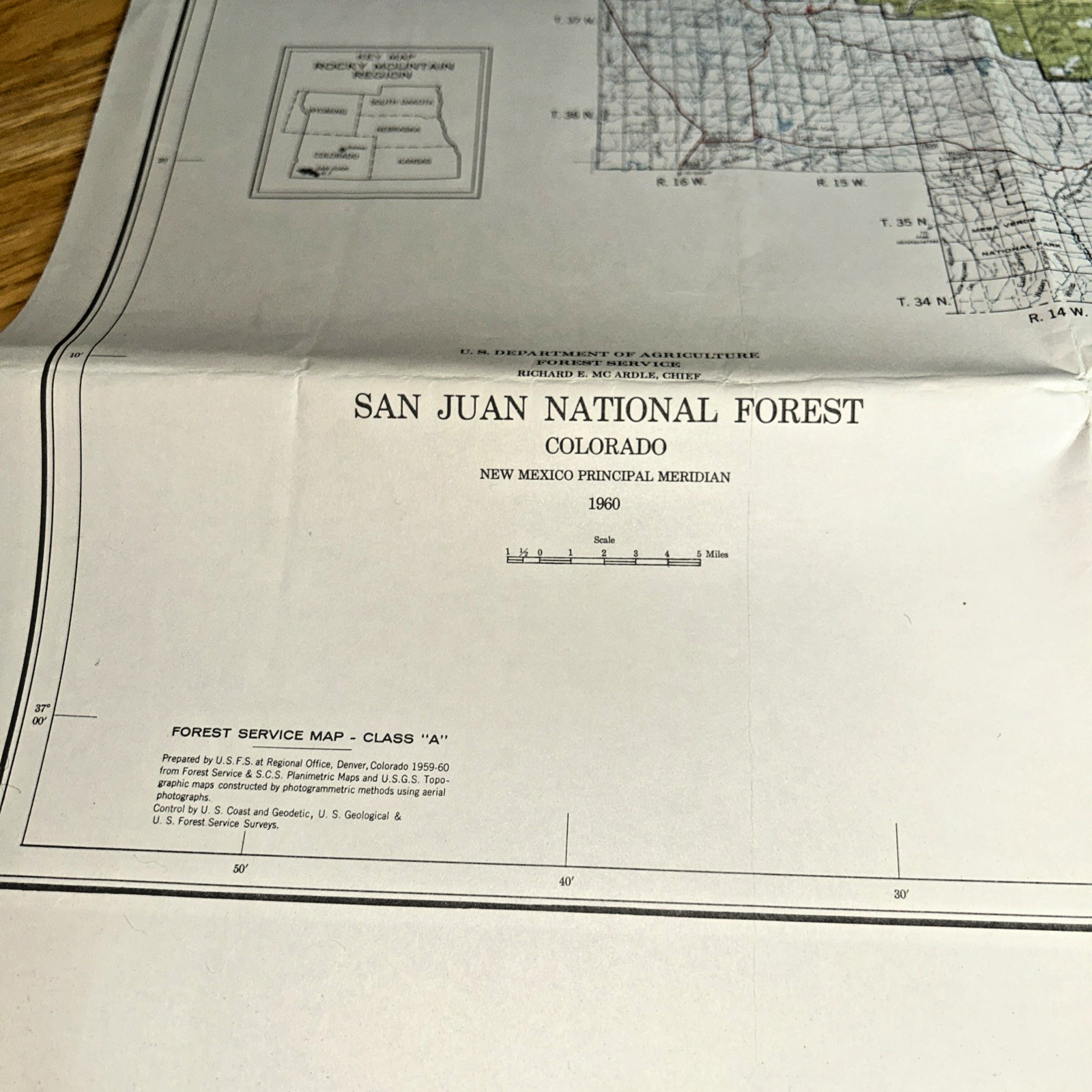 1960 SAN JUAN NATIONAL FOREST, Colorado Map U.S. FOREST SERVICE 22″ X 34″