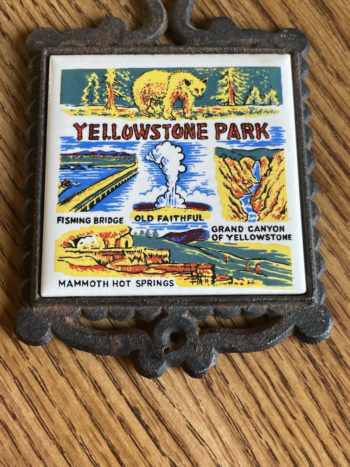 Vintage Yellowstone National Park Trivet Cast Iron Wall Made in Japan 60s 70s