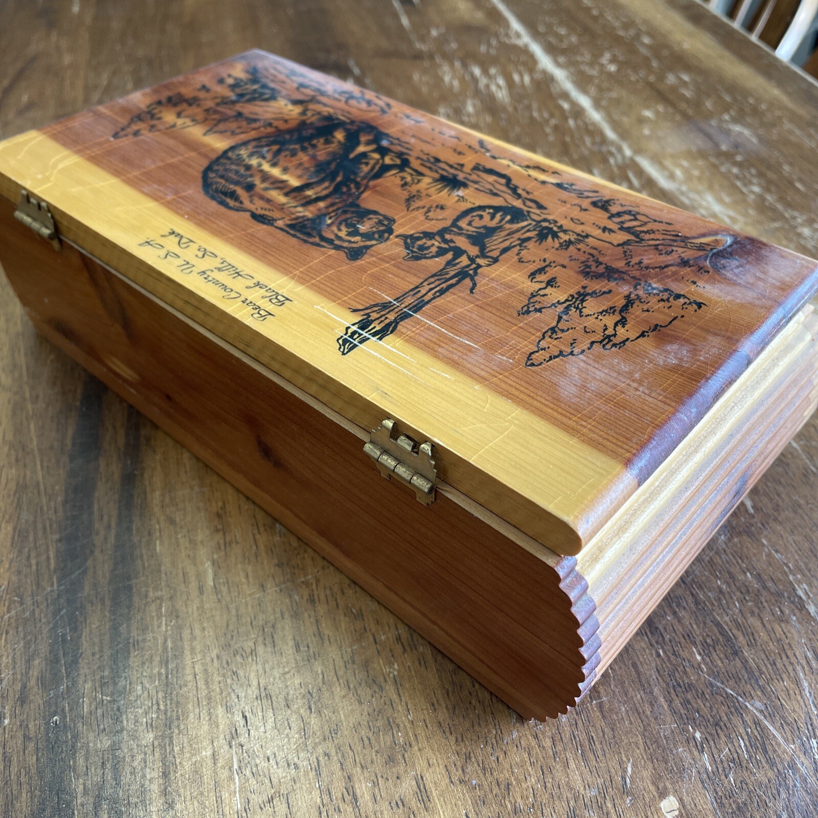 Bear Country, Blk Hills, SD CEDAR WOOD HINGED TRINKET BOX MAMA BEAR WITH CUB VTG