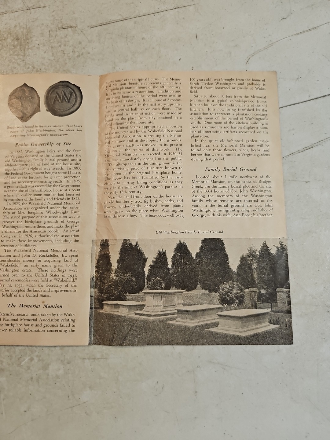 Vintage 1957 George Washington Birthplace National Monument Brochure