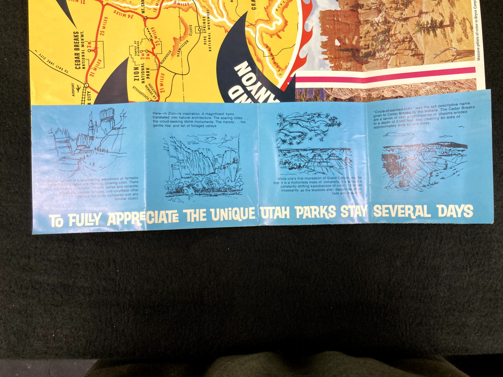 1960’S UTAH PARKS FOLDOUT TRAVEL BROCHURE, GRAND CANYON,BRYCE,ZION, & CEDAR BREA