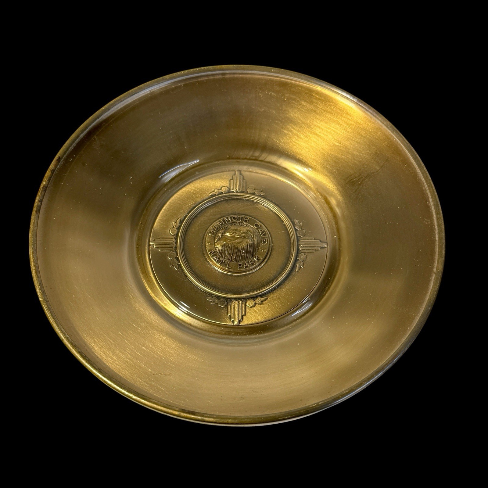 Vintage Mammoth Cave National Park Brass Glass Dish Bates Klinke Ashtray Tray