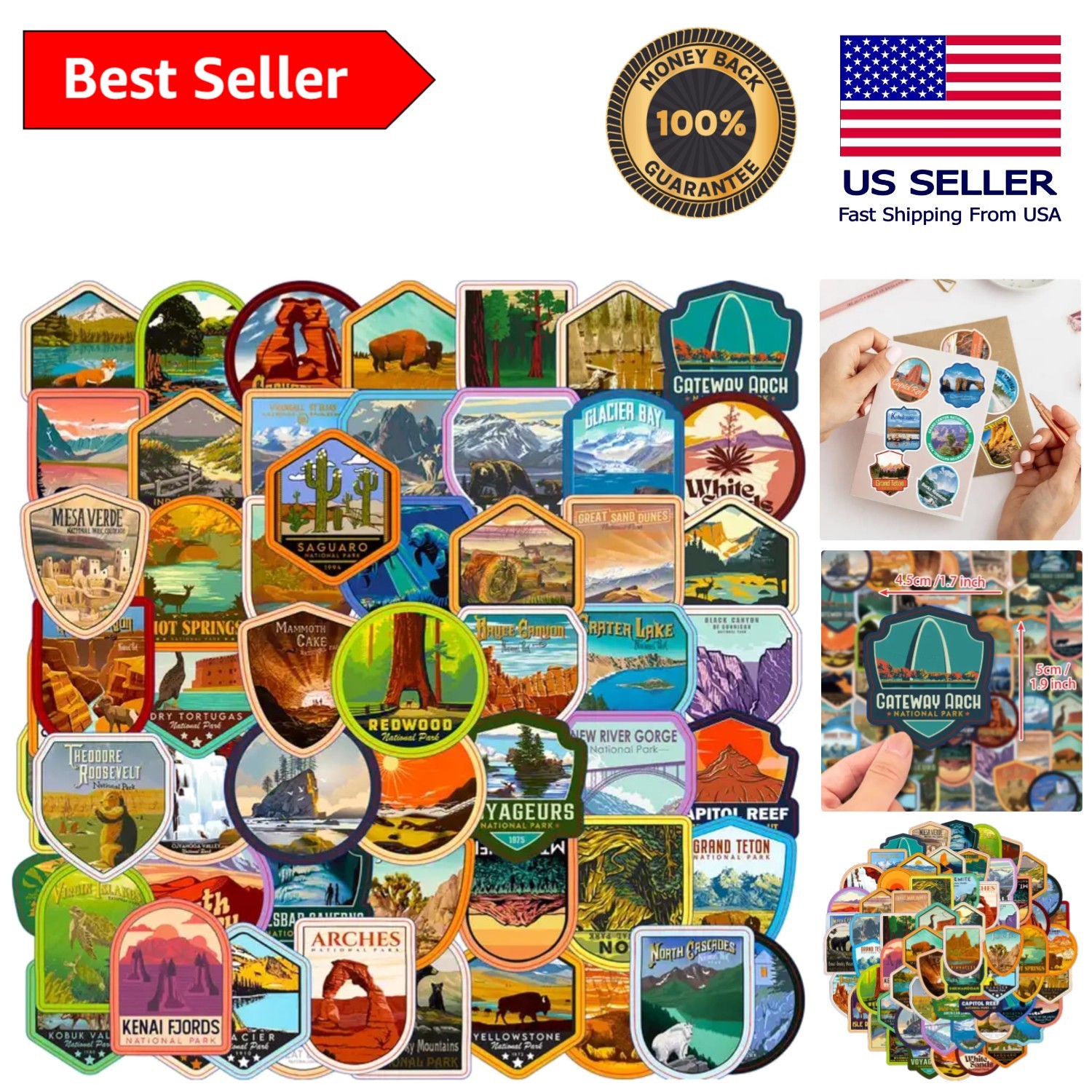 Explore with 63 National Parks Stickers – Perfect for Water Bottles & Laptops