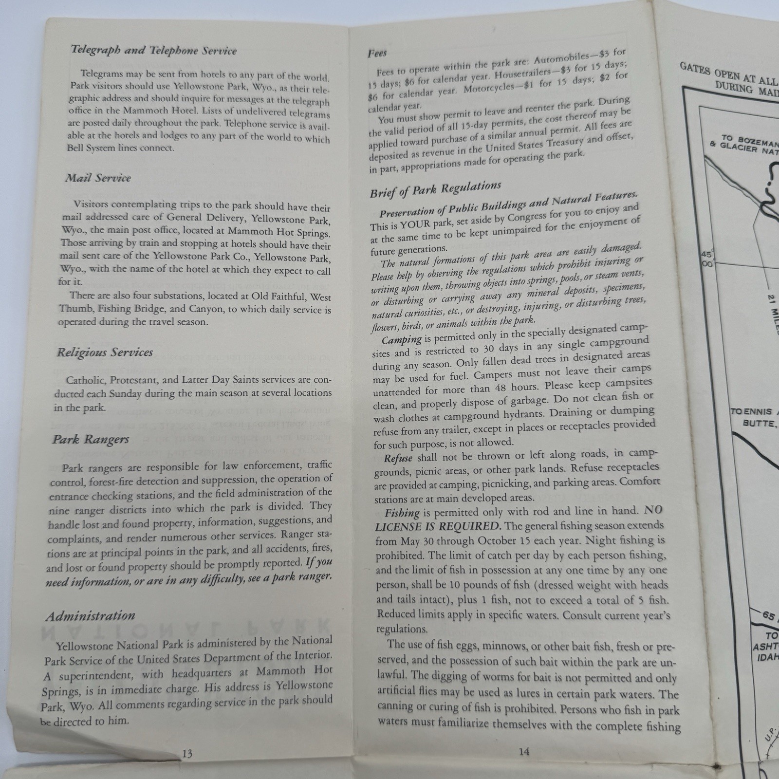 Vintage 1956 Yellowstone National Park Fold Out Brochure Map